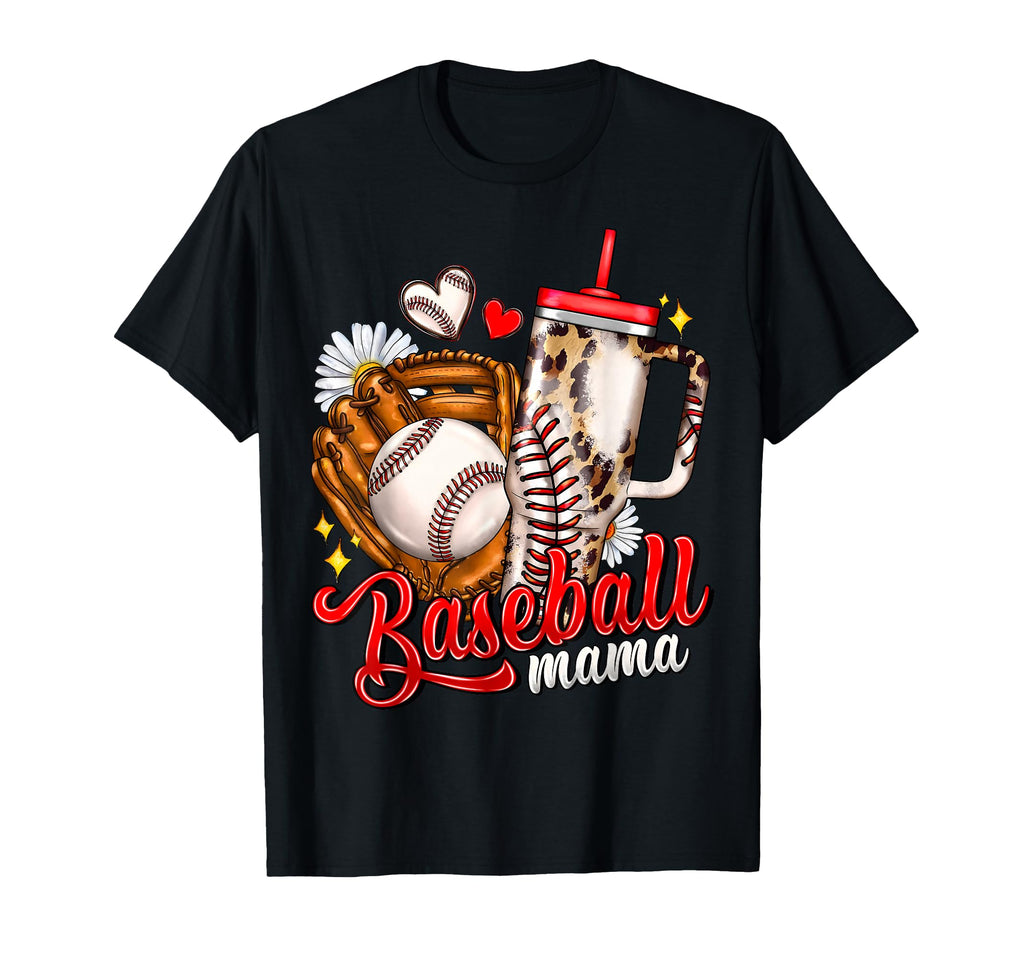 Baseball Mom Leopard Mama Game Day Mothers T-Shirt - Graphic Print Unisex - T-Shirt, Sweatshirt, Hoodie