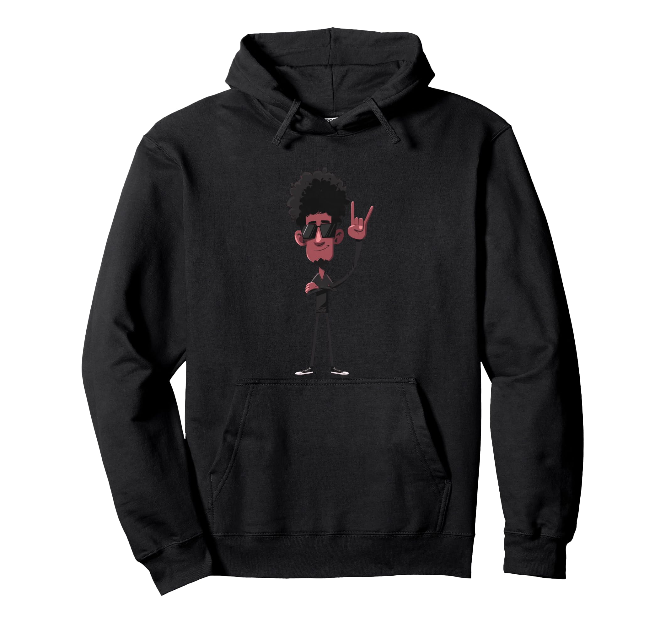 Afro Rock Hand Sign Character Funky Hoodie - Aesthetic Graphic for Adults - T-Shirt, Sweatshirt, Hoodie