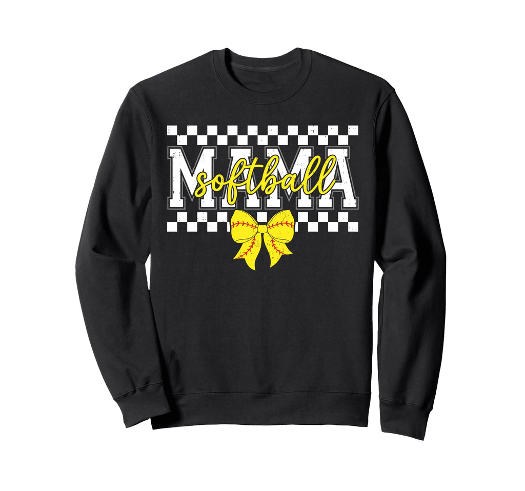 Checkered Softball Mama Cheer Mom Sweatshirt - Novelty Apparel Unisex - T-Shirt, Sweatshirt, Hoodie