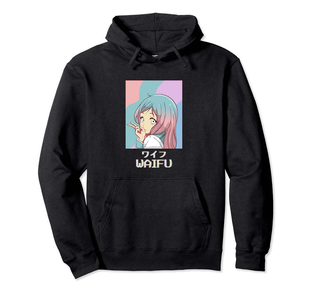 Waifu Anime Japanese Vaporwave Hoodie - Minimalist Print for Adults - T-Shirt, Sweatshirt, Hoodie