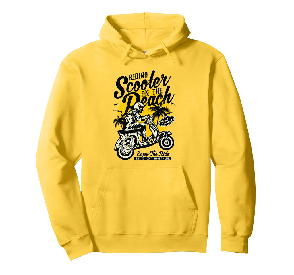 Scooter Beach Distressed Hoodie - Minimalist Print Unisex - T-Shirt, Sweatshirt, Hoodie