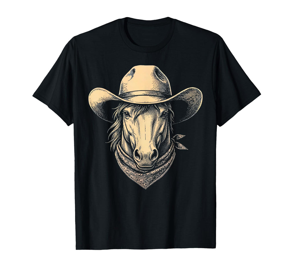 Horse Cowboy Hat Bandana Western T-Shirt - Fun Novelty Design Unisex - T-Shirt, Sweatshirt, Hoodie
