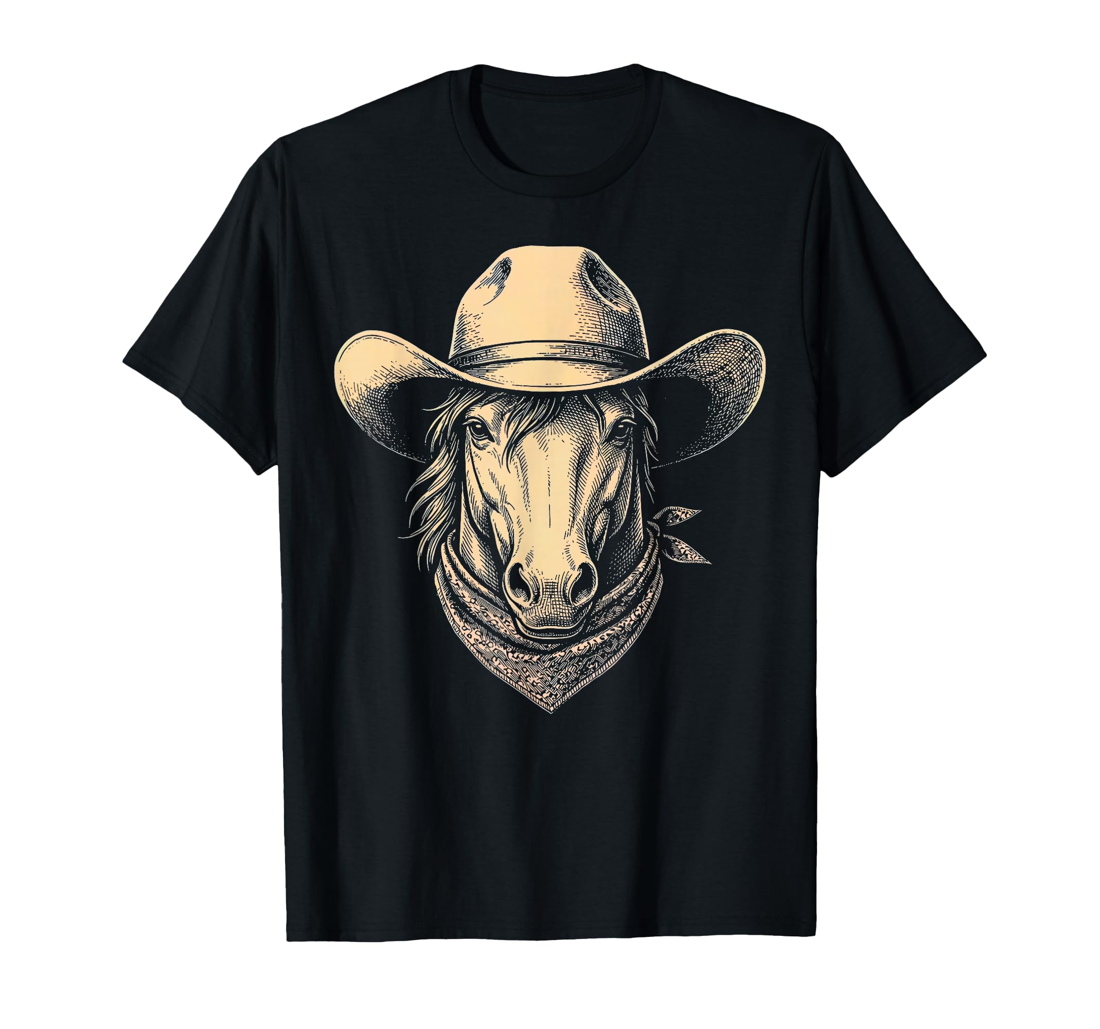 Horse Cowboy Hat Bandana Western T-Shirt - Fun Novelty Design Unisex - T-Shirt, Sweatshirt, Hoodie