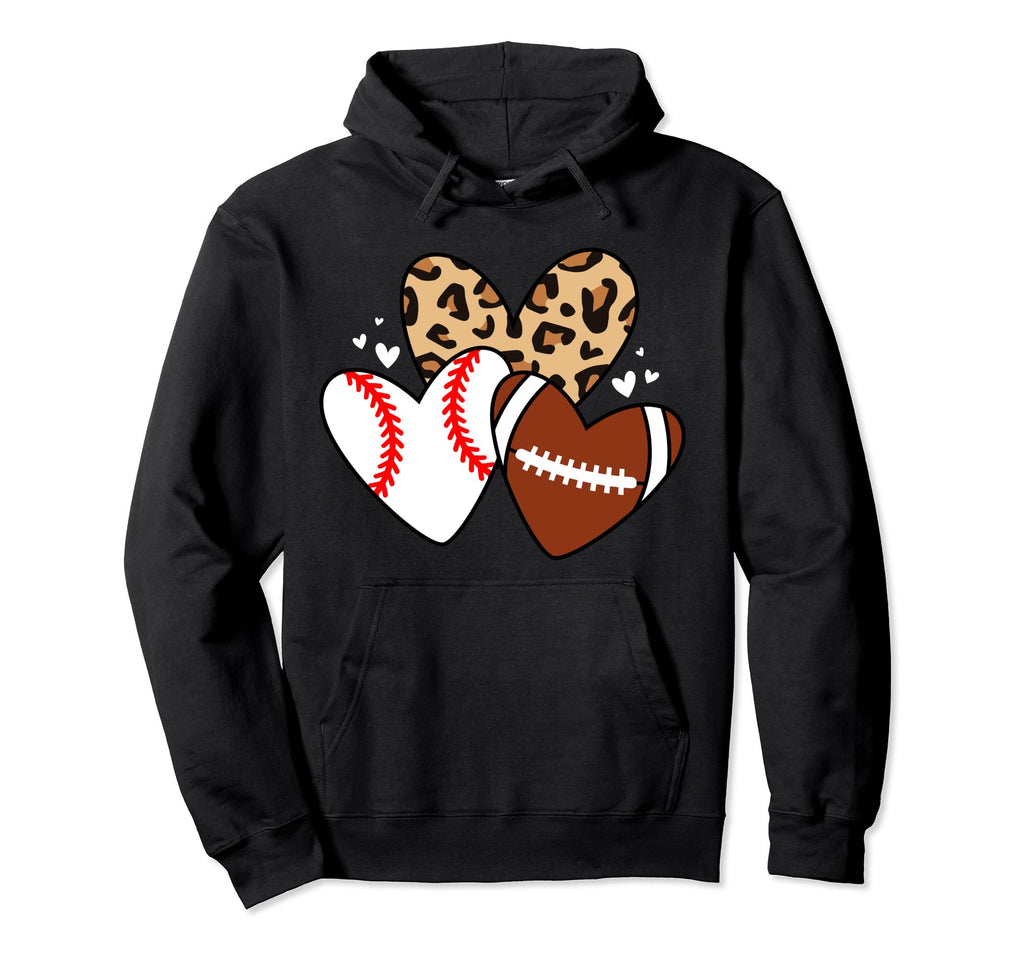 Football Baseball Heart Funny Hoodie - Fun Novelty Design Men Women - T-Shirt, Sweatshirt, Hoodie