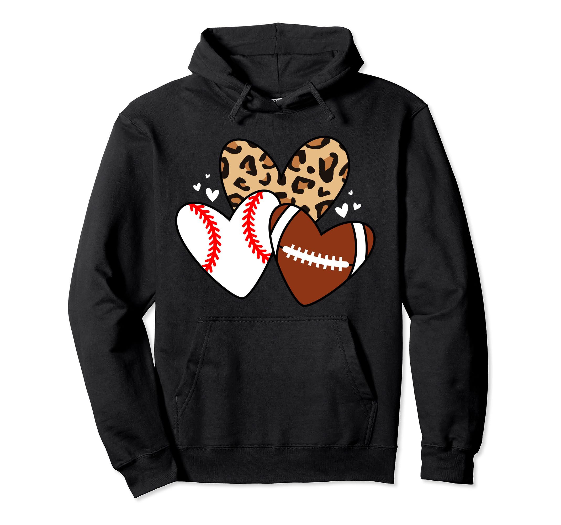 Football Baseball Heart Funny Hoodie - Fun Novelty Design Men Women - T-Shirt, Sweatshirt, Hoodie