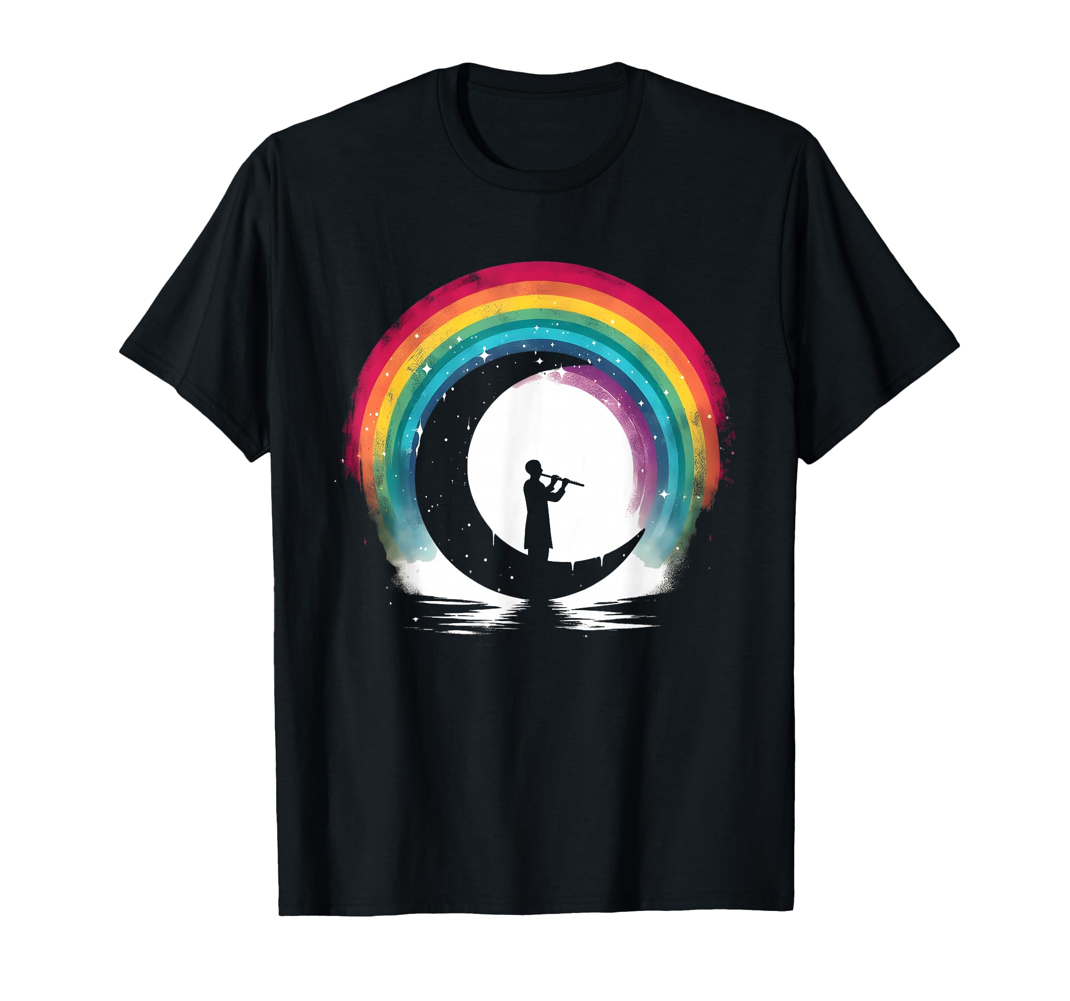 Flute Player Colorful Rainbow Moon T-Shirt - Aesthetic Graphic Men Women - T-Shirt, Sweatshirt, Hoodie