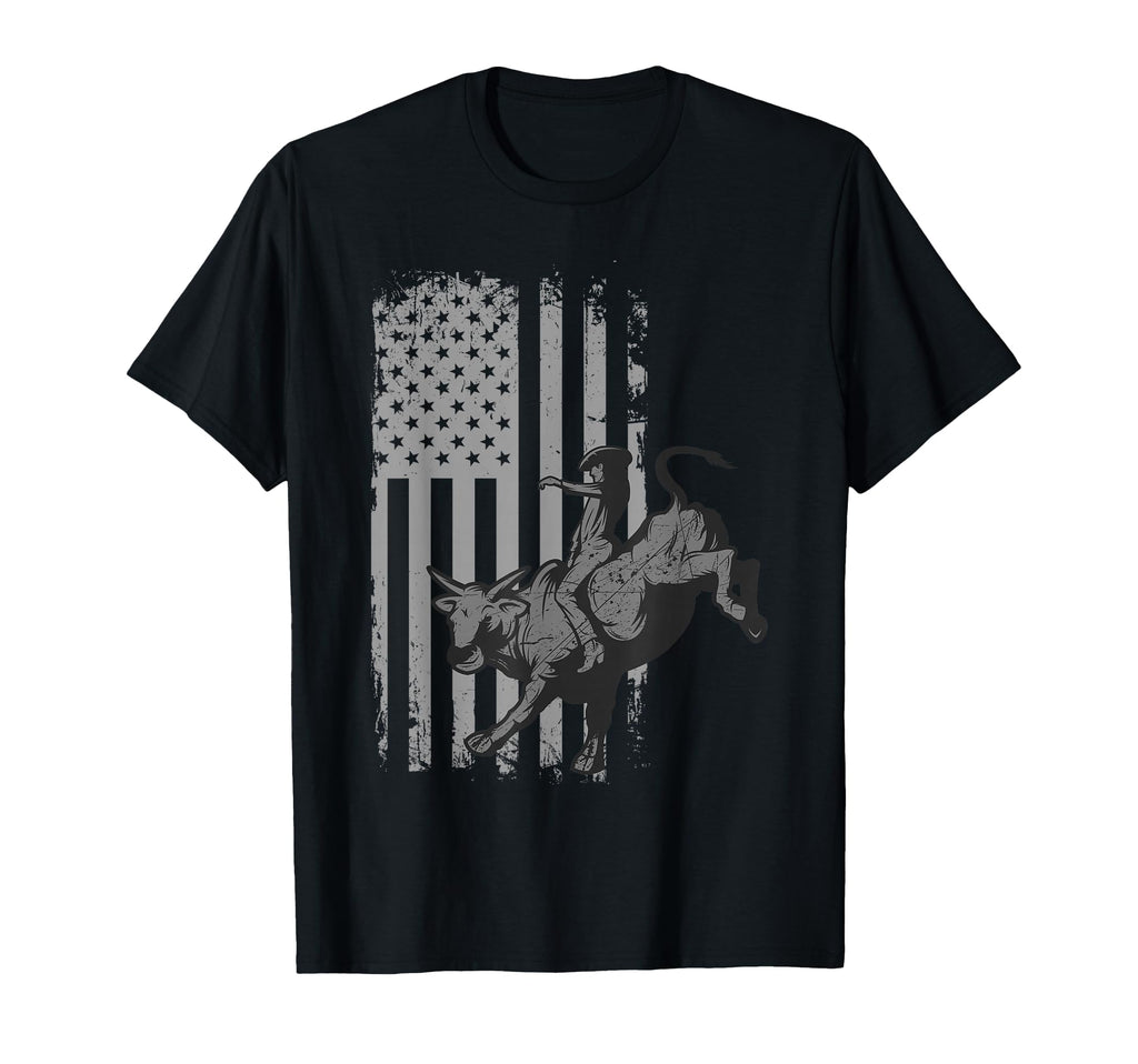 American Flag Bucking Bull Riding T-Shirt - Unique Graphic Men Women - T-Shirt, Sweatshirt, Hoodie