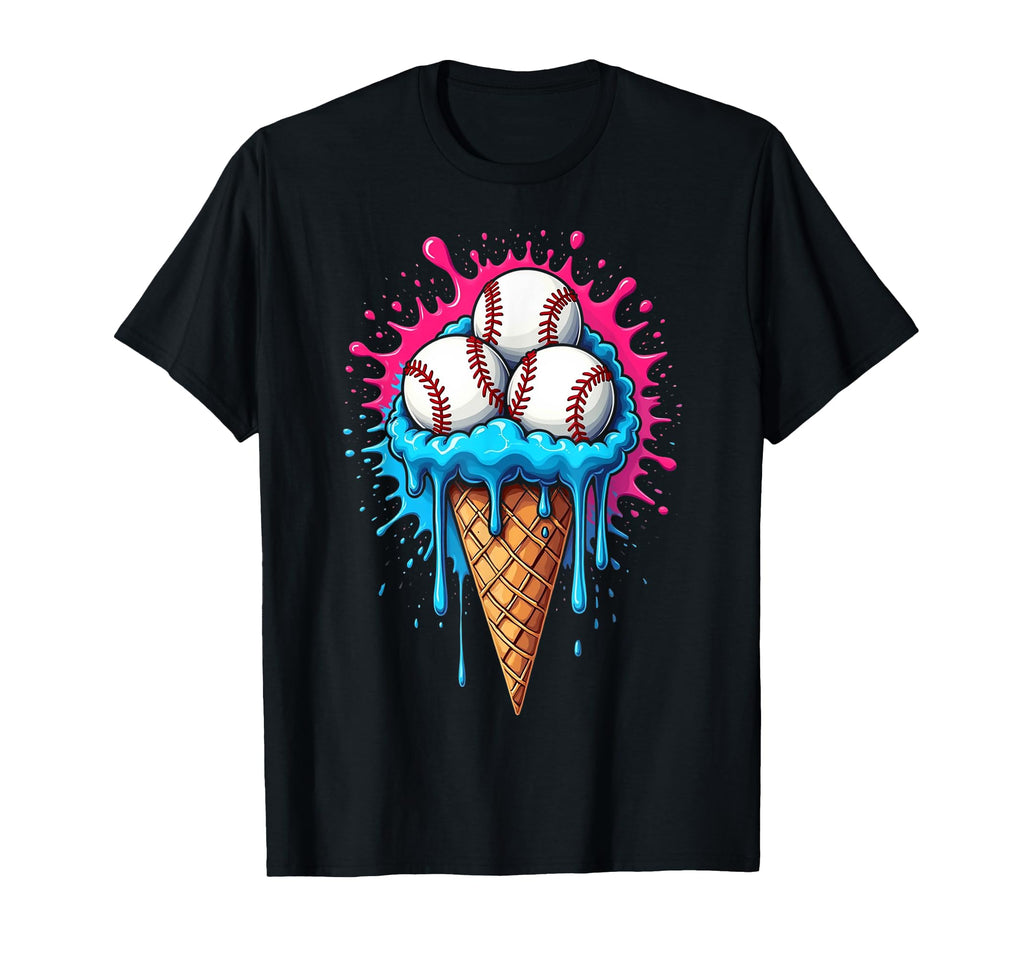 Baseball Drip Cone Ice Cream T-Shirt - Aesthetic Graphic for Adults - T-Shirt, Sweatshirt, Hoodie