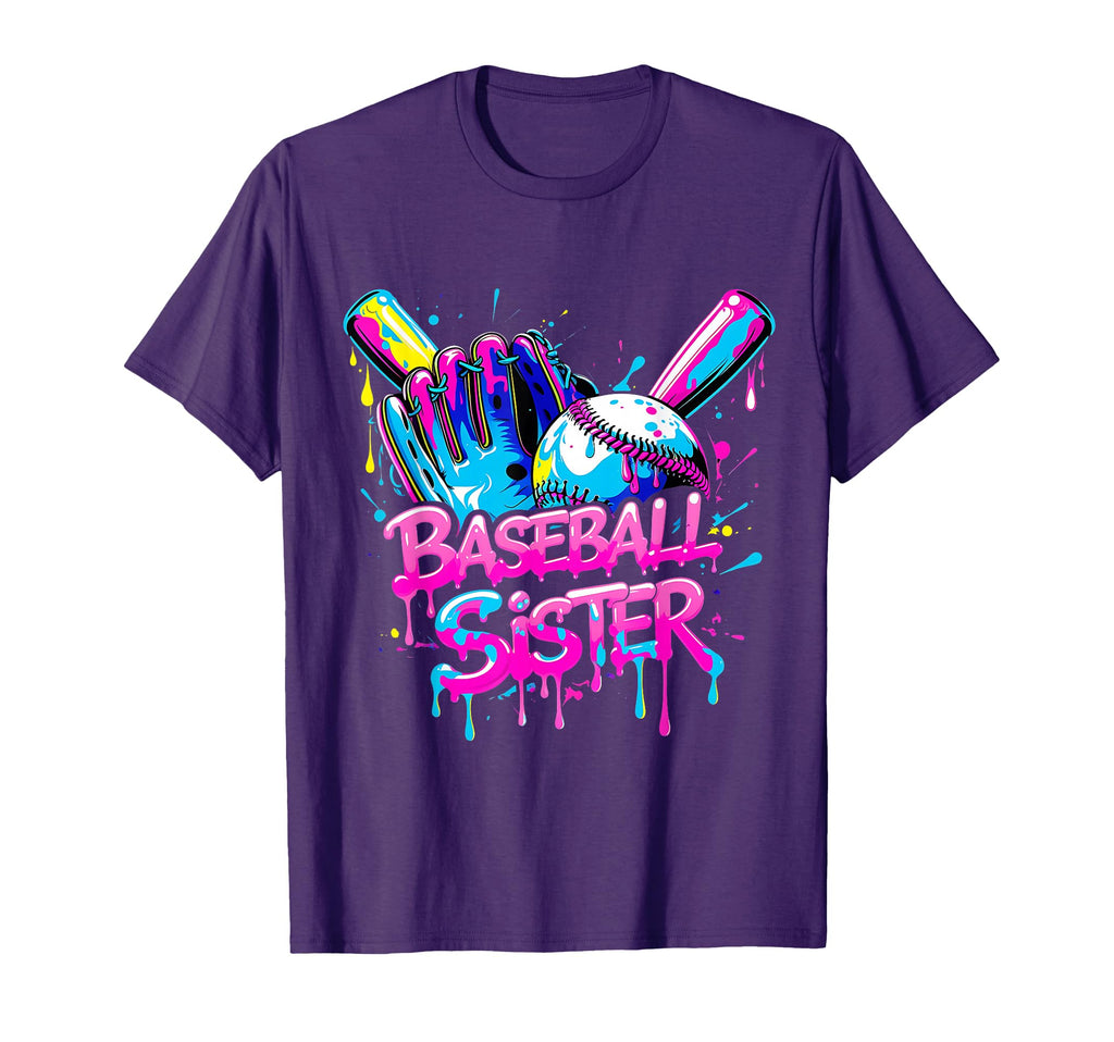 Baseball Sister Dripping Neon Sports T-Shirt - Graphic Print for Adults - T-Shirt, Sweatshirt, Hoodie