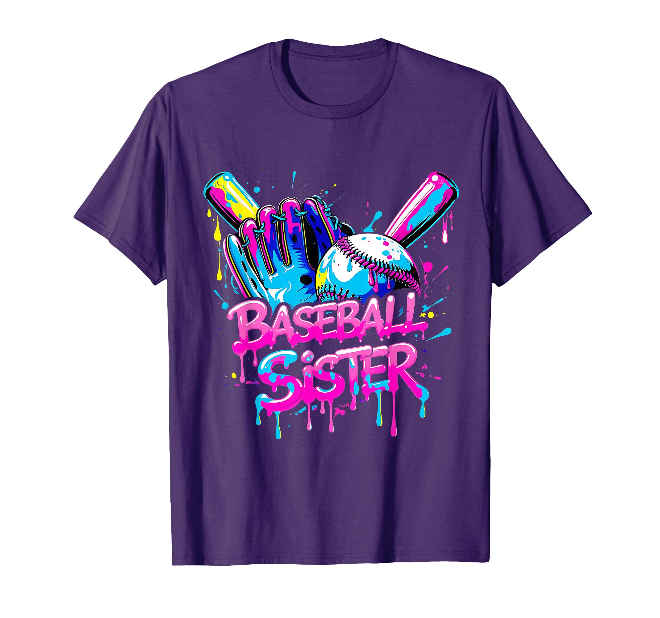 Baseball Sister Dripping Neon Sports T-Shirt - Graphic Print for Adults - T-Shirt, Sweatshirt, Hoodie