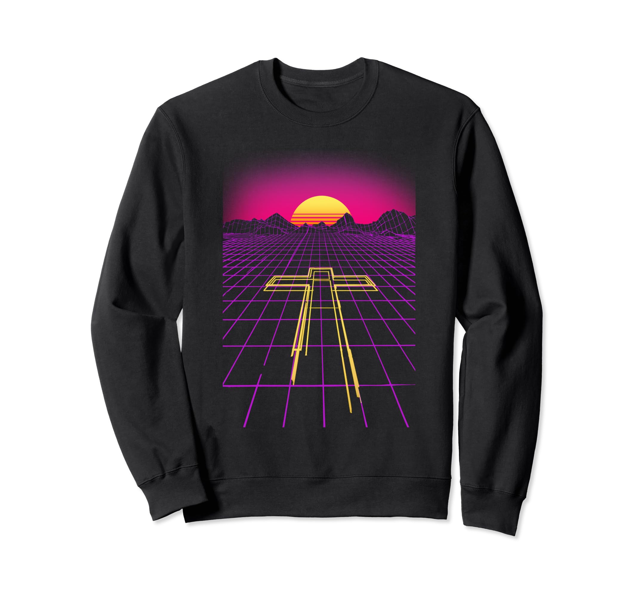 80S Synthwave Cross Neon Outrun Sweatshirt - Custom Art Print for Adults - T-Shirt, Sweatshirt, Hoodie