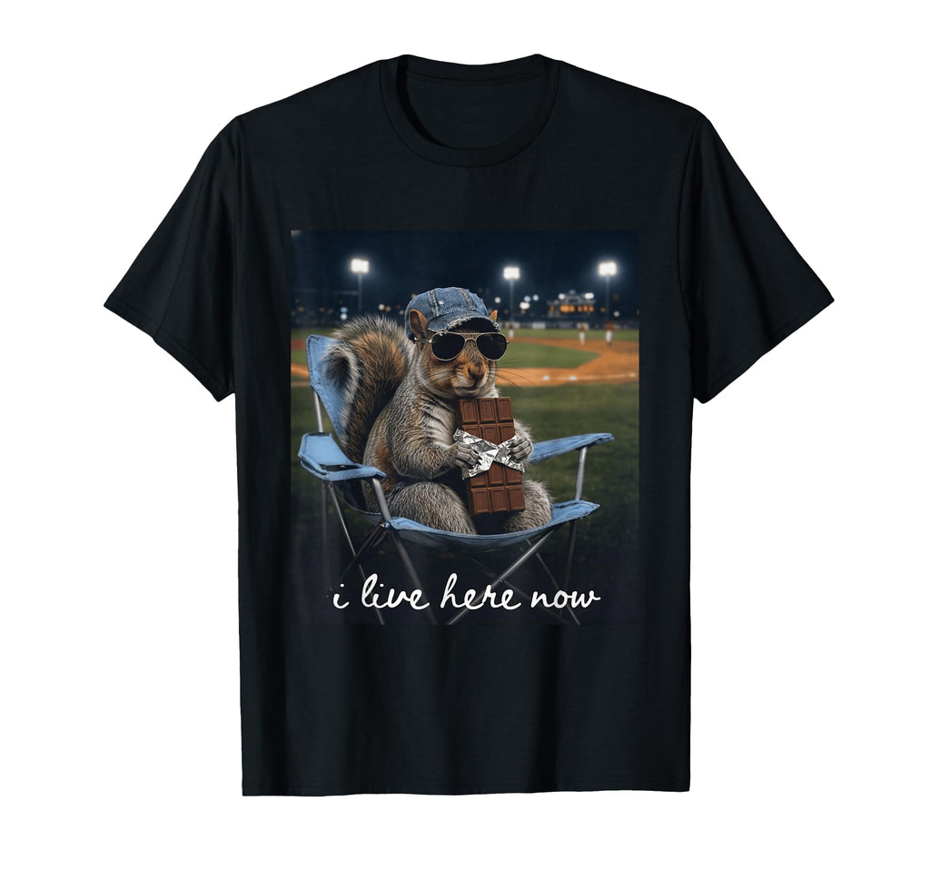 Funny Squirrel Baseball Mom I Live Here T-Shirt - Novelty Apparel Unisex - T-Shirt, Sweatshirt, Hoodie