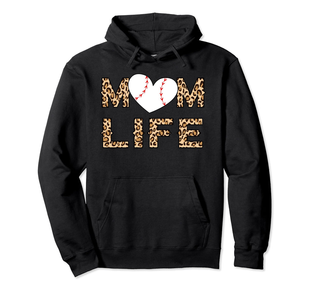 Womens Baseball Life Mom Leopard Heart Hoodie - Graphic Print Men Women - T-Shirt, Sweatshirt, Hoodie