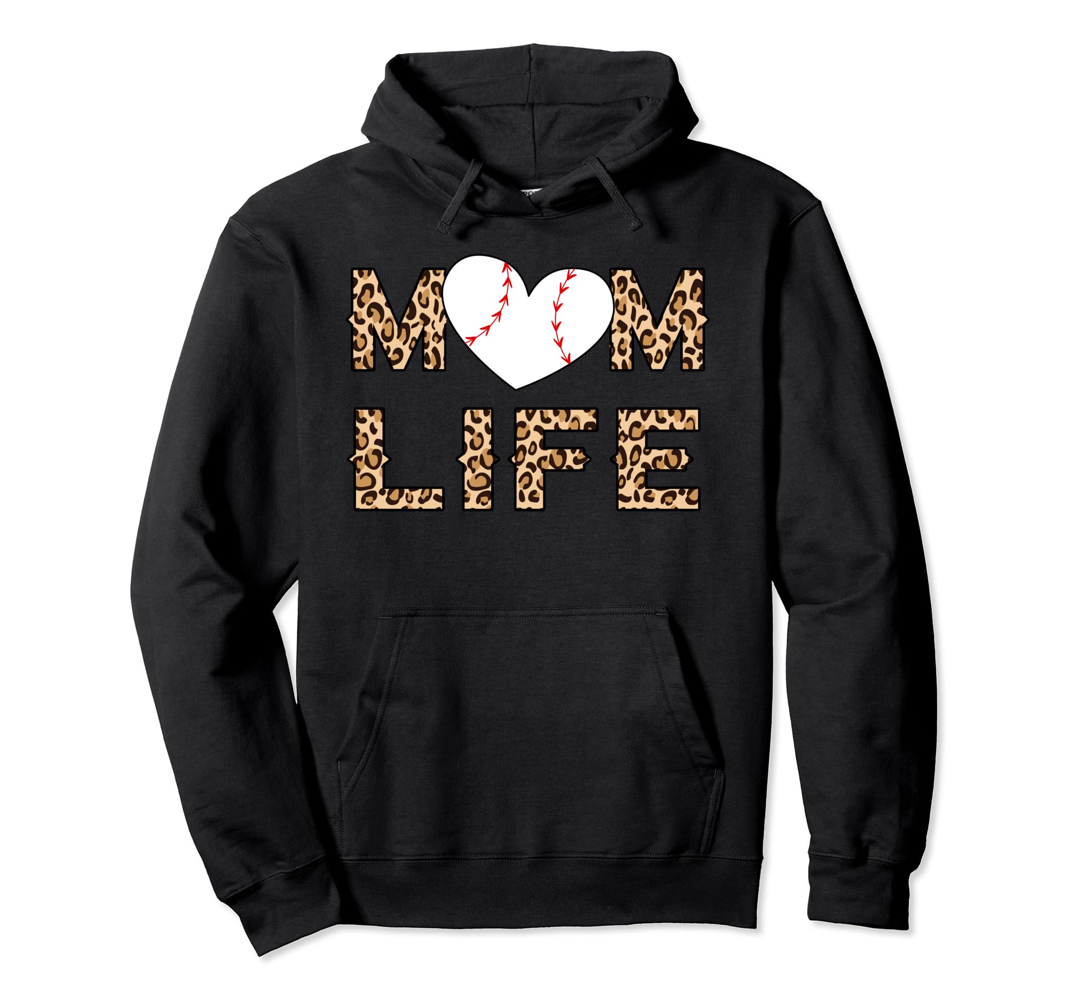 Womens Baseball Life Mom Leopard Heart Hoodie - Graphic Print Men Women - T-Shirt, Sweatshirt, Hoodie