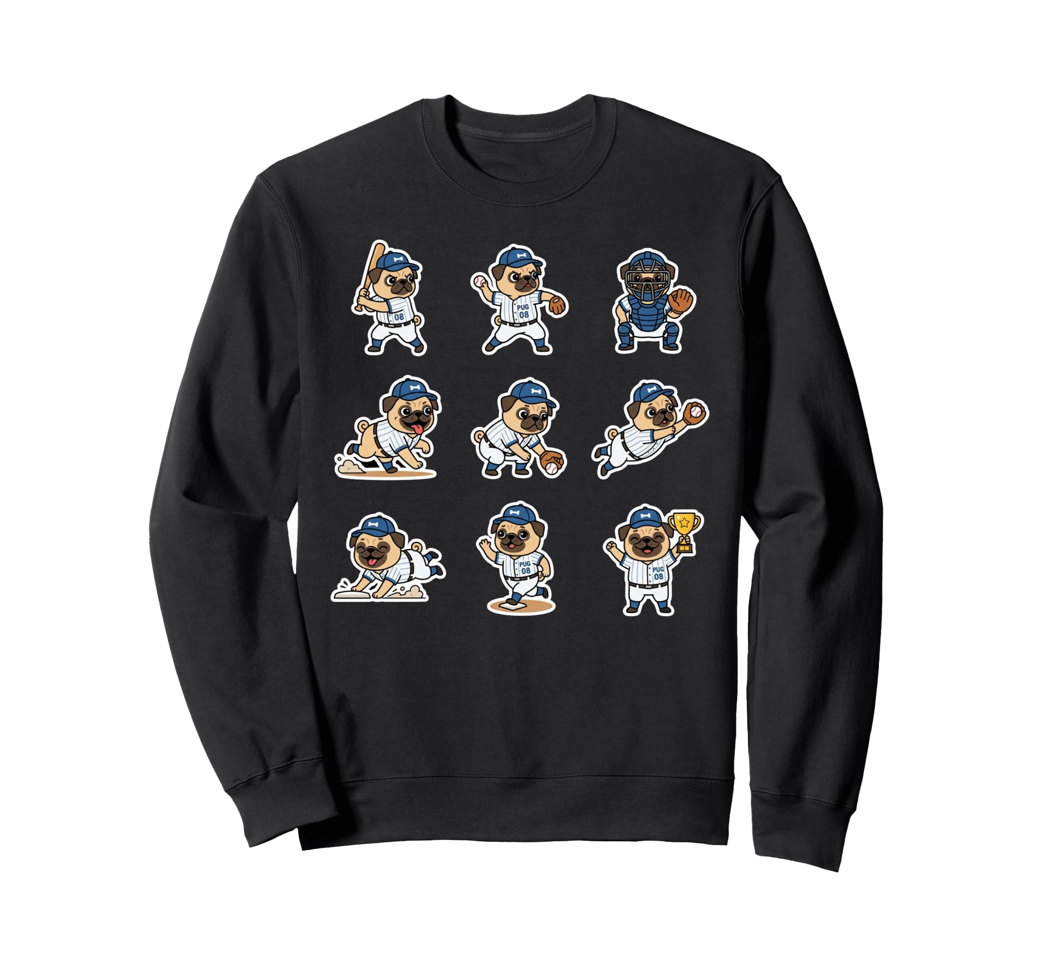 Pug Baseball Player Funny Dog Sports Sweatshirt - Trendy Graphic Unisex - T-Shirt, Sweatshirt, Hoodie
