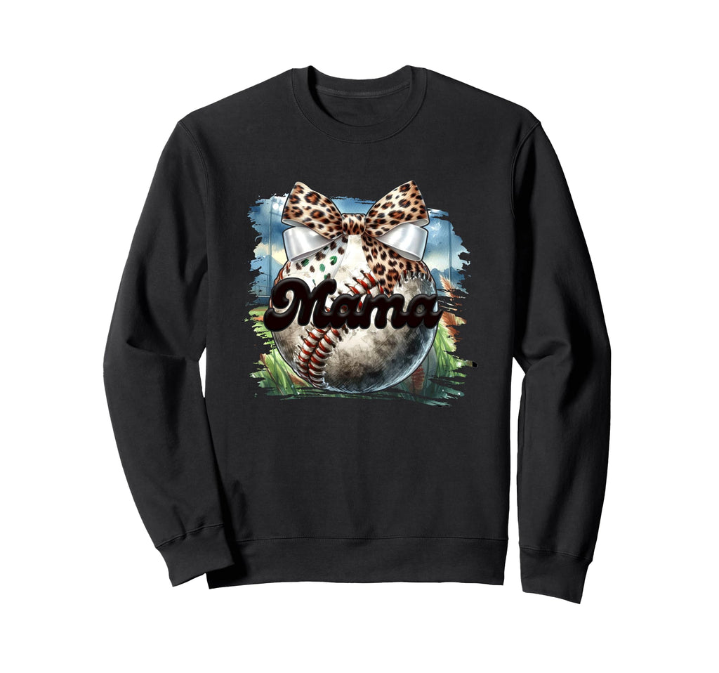 Mama Baseball Leopard Bow Sweatshirt - Casual Everyday Wear Unisex - T-Shirt, Sweatshirt, Hoodie