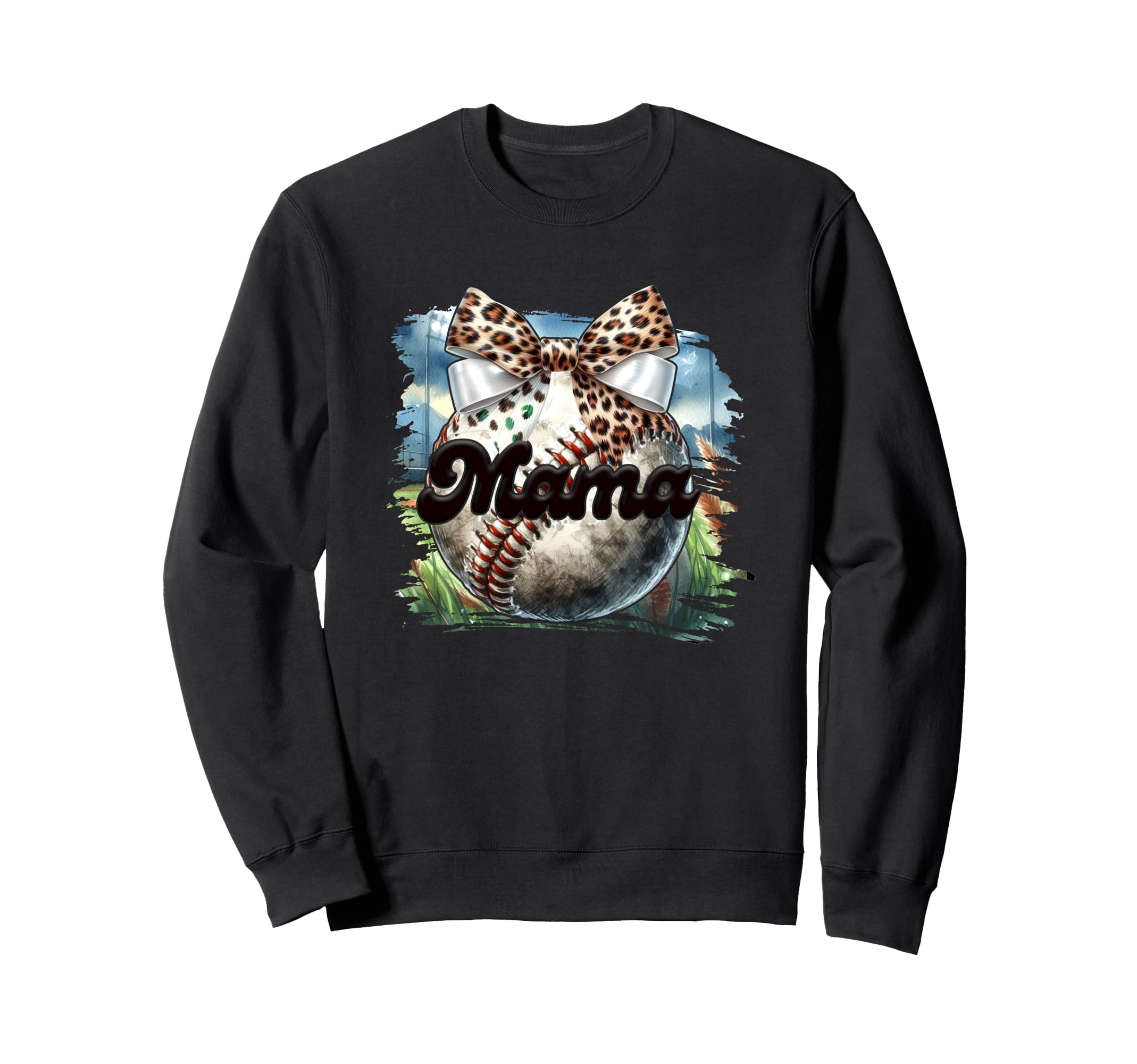 Mama Baseball Leopard Bow Sweatshirt - Casual Everyday Wear Unisex - T-Shirt, Sweatshirt, Hoodie
