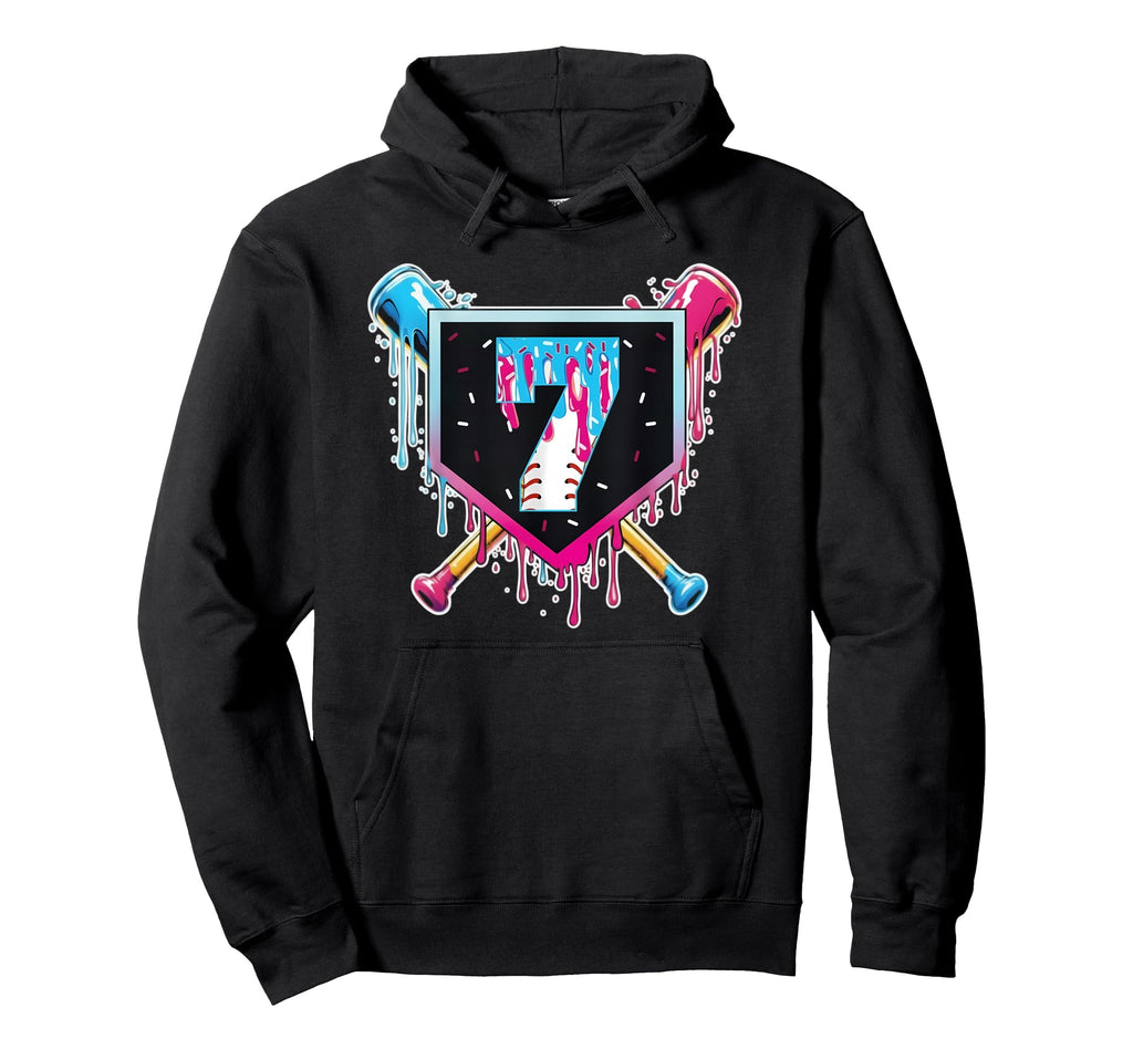 Baseball 7 Year Old Ice Cream Drip 7Th Hoodie - Graphic Print Unisex - T-Shirt, Sweatshirt, Hoodie