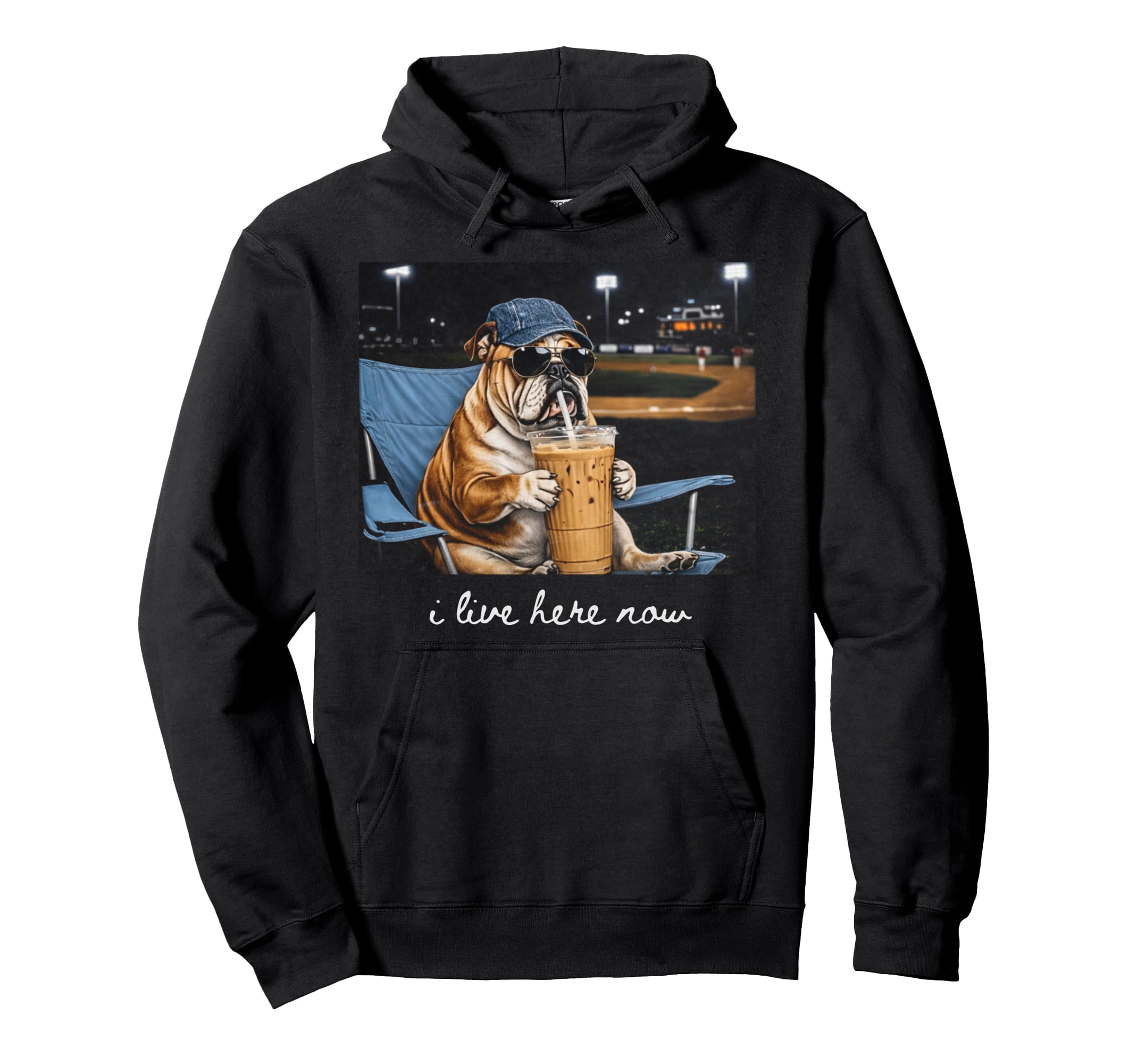 I Live Here Now Funny Bulldog Baseball Hoodie - Minimalist Print Unisex - T-Shirt, Sweatshirt, Hoodie
