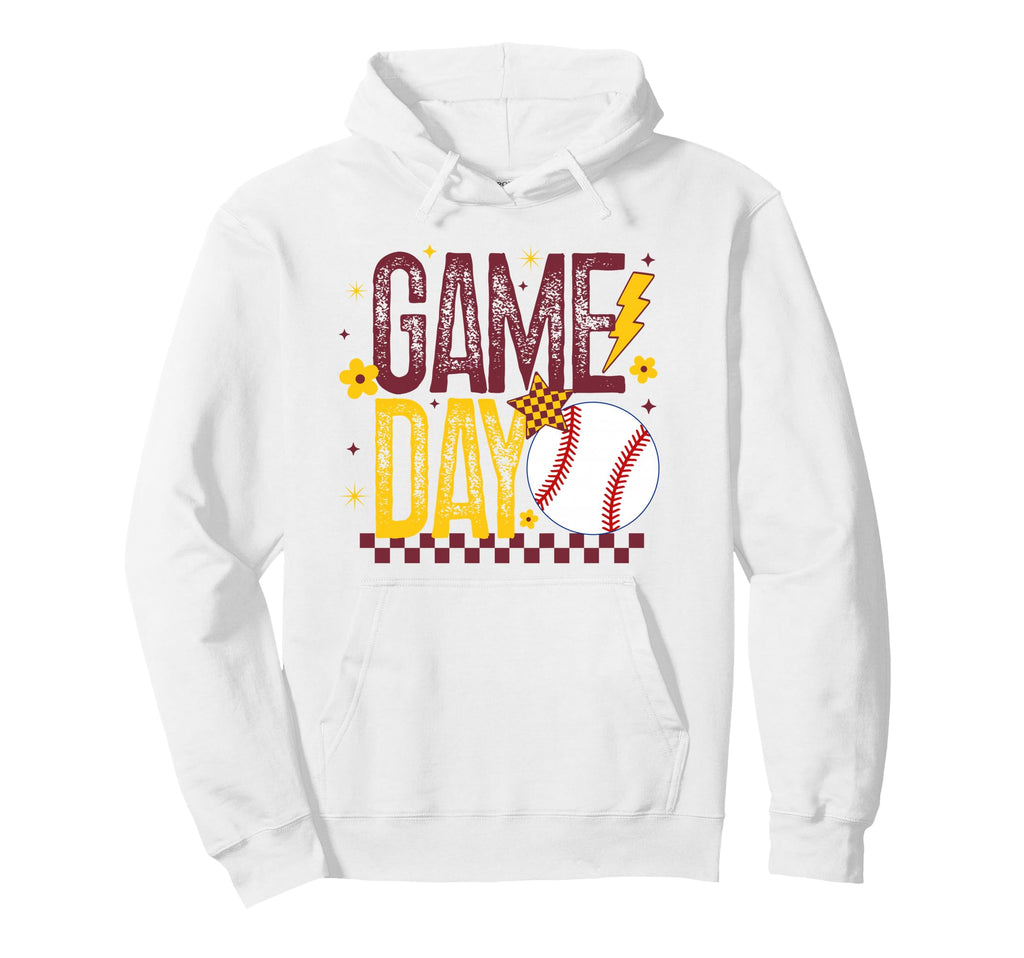 Game Day Baseball Mom Player Maroon Gold Hoodie - Unique Graphic Men Women - T-Shirt, Sweatshirt, Hoodie
