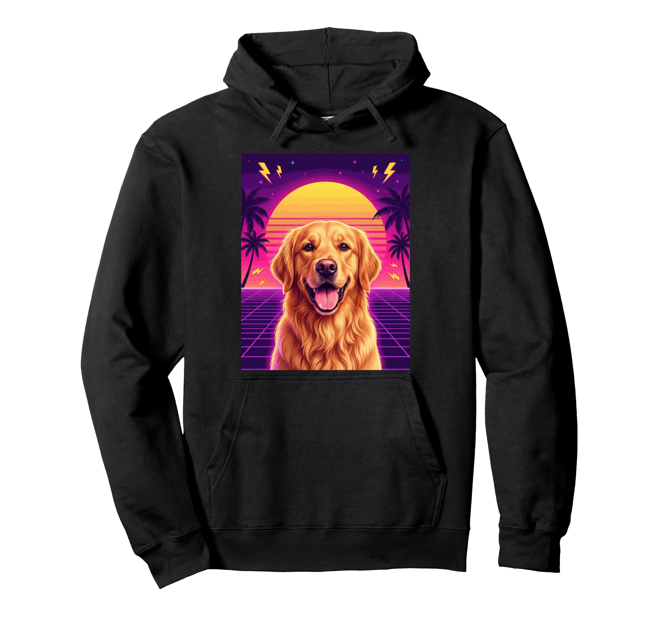 Synthwave Golden Retriever Sunset 80S Hoodie - Aesthetic Graphic Men Women - T-Shirt, Sweatshirt, Hoodie