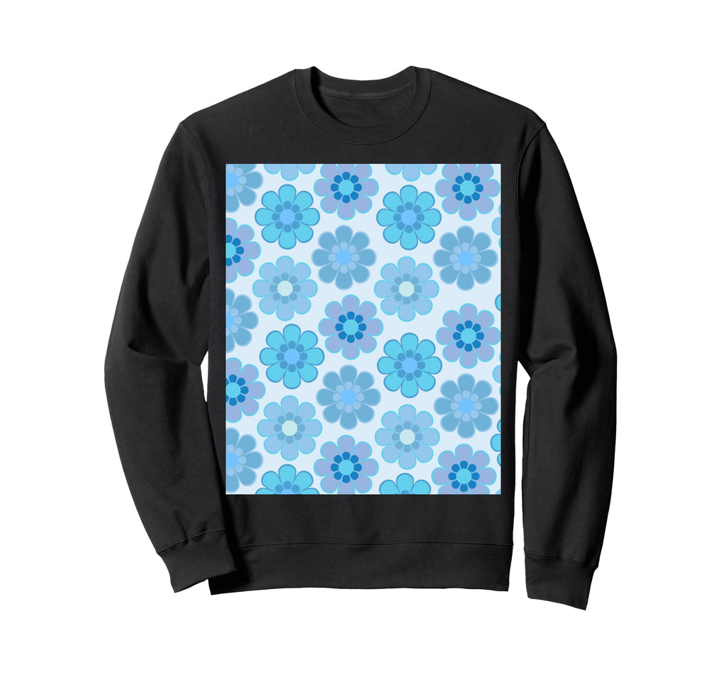 70S Floral Pattern Blue Sweatshirt - Aesthetic Graphic for Adults - T-Shirt, Sweatshirt, Hoodie