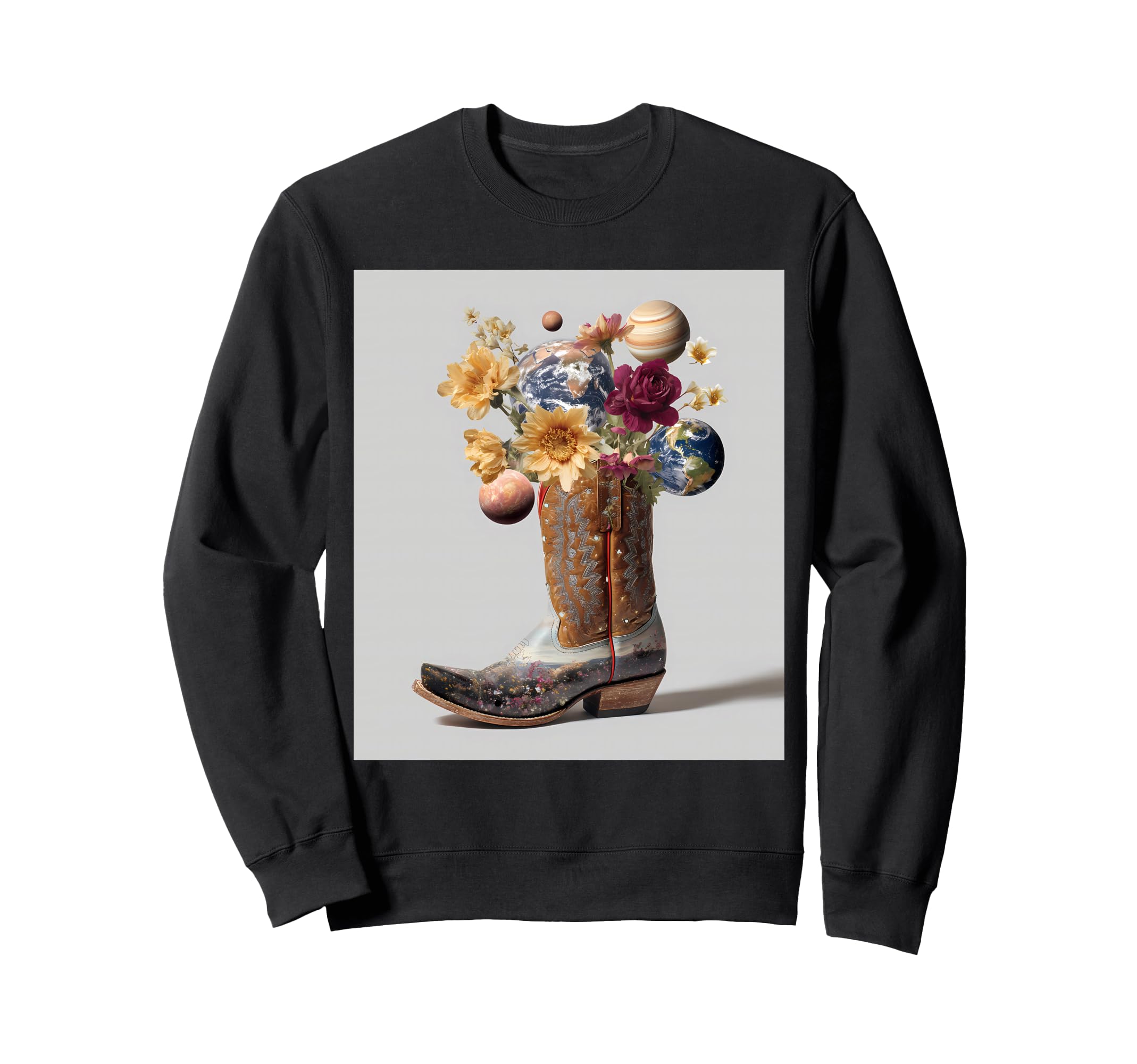 Cowboy Boot Cosmic Planet Floral Sweatshirt - Streetwear Style Unisex - T-Shirt, Sweatshirt, Hoodie
