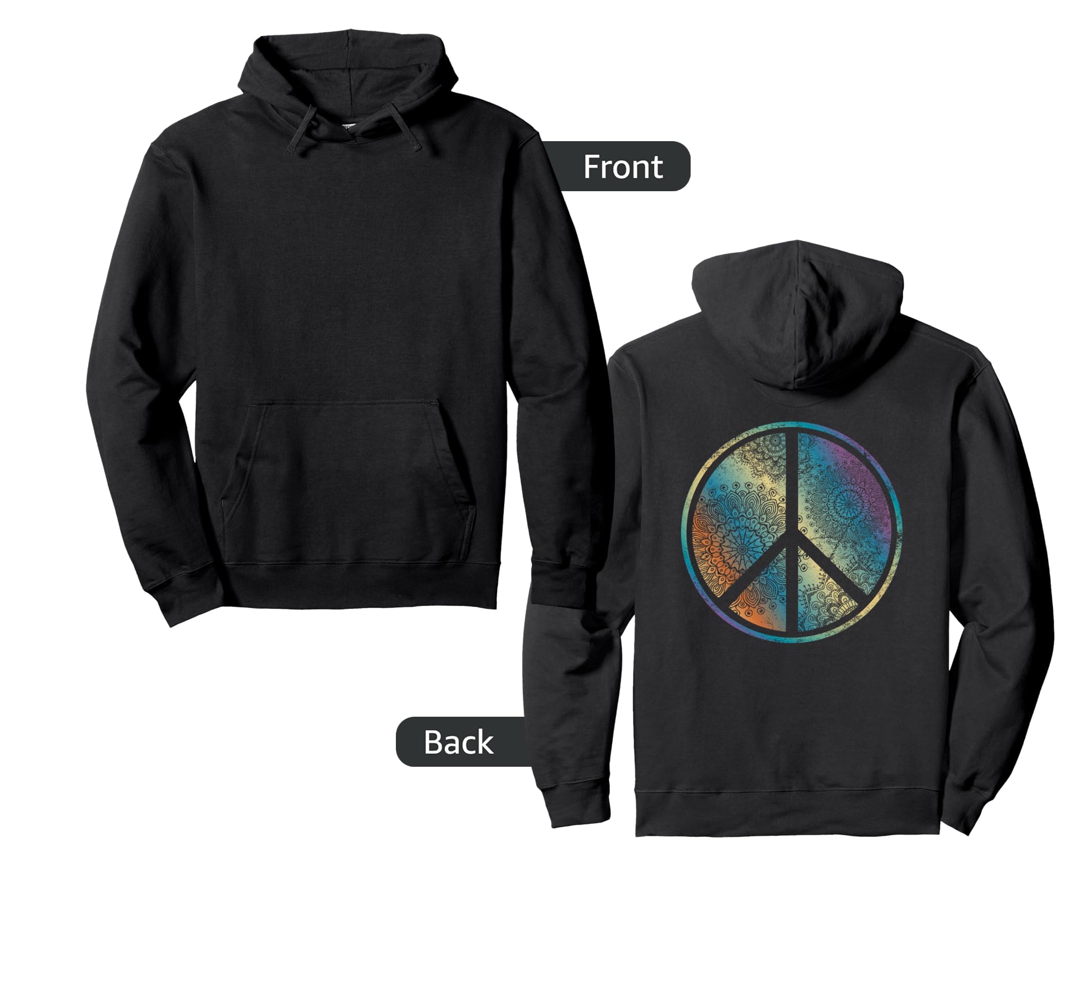 Peace Sign Mandala Boho Hippie Neutral Hoodie - Streetwear Style Men Women - T-Shirt, Sweatshirt, Hoodie
