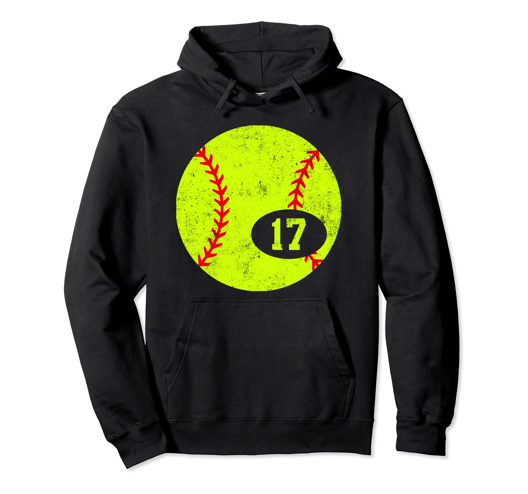 Softball Sport 17 Jersey Number Distressed Hoodie - Minimalist Print Unisex - T-Shirt, Sweatshirt, Hoodie