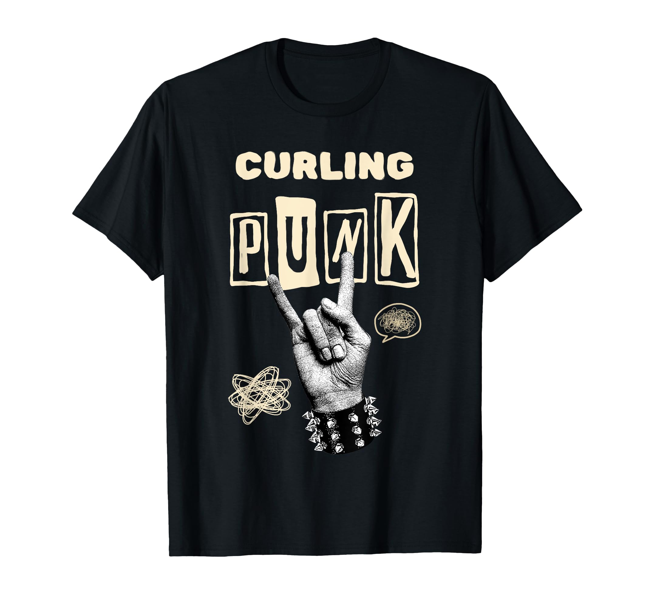 Curling Punk Rock Roll Band Music T-Shirt - Novelty Apparel for Adults - T-Shirt, Sweatshirt, Hoodie