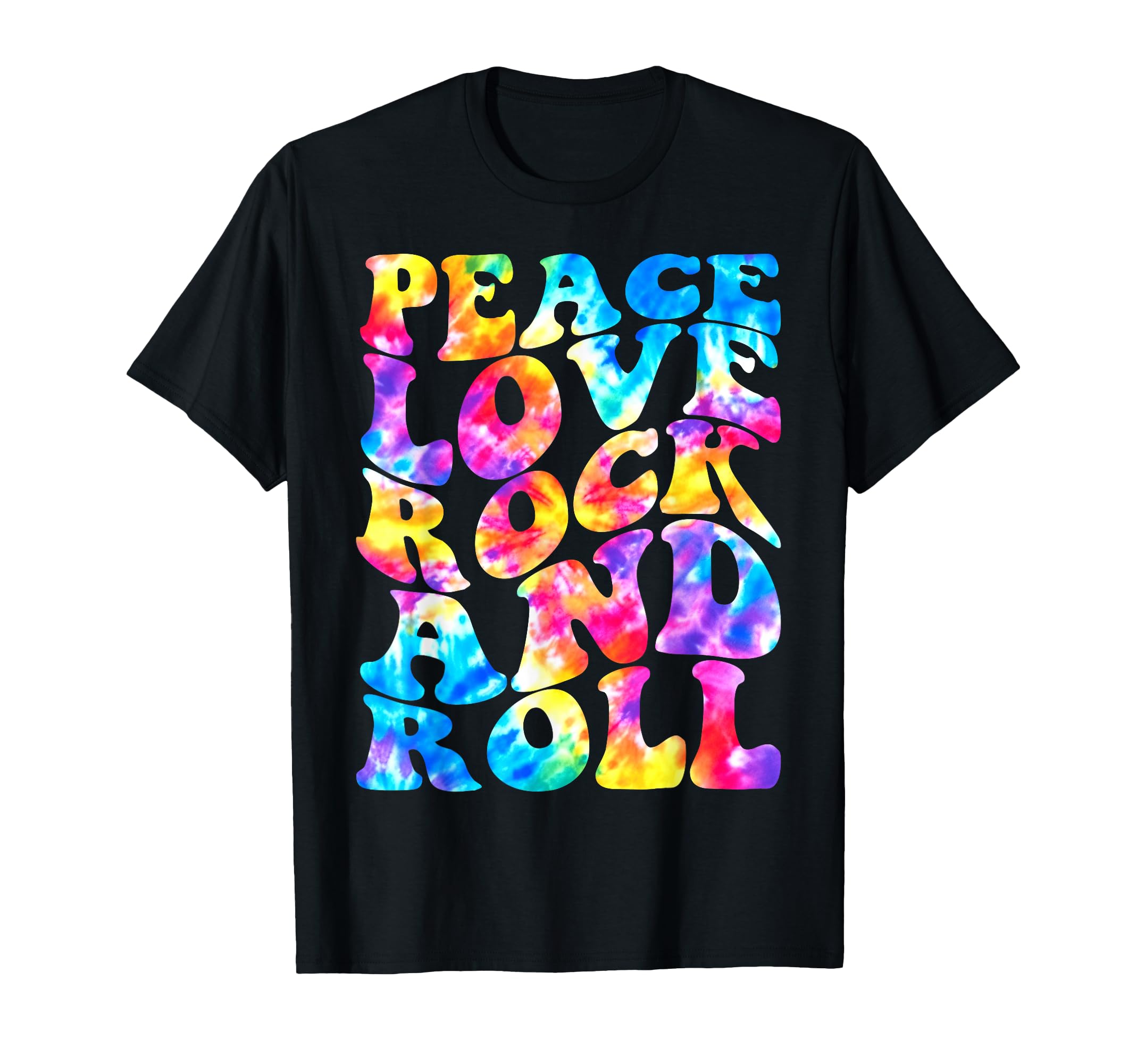 Tie Dye Peace Love Rock N Roll Band Rock T-Shirt - Custom Art Print Unisex - T-Shirt, Sweatshirt, Hoodie