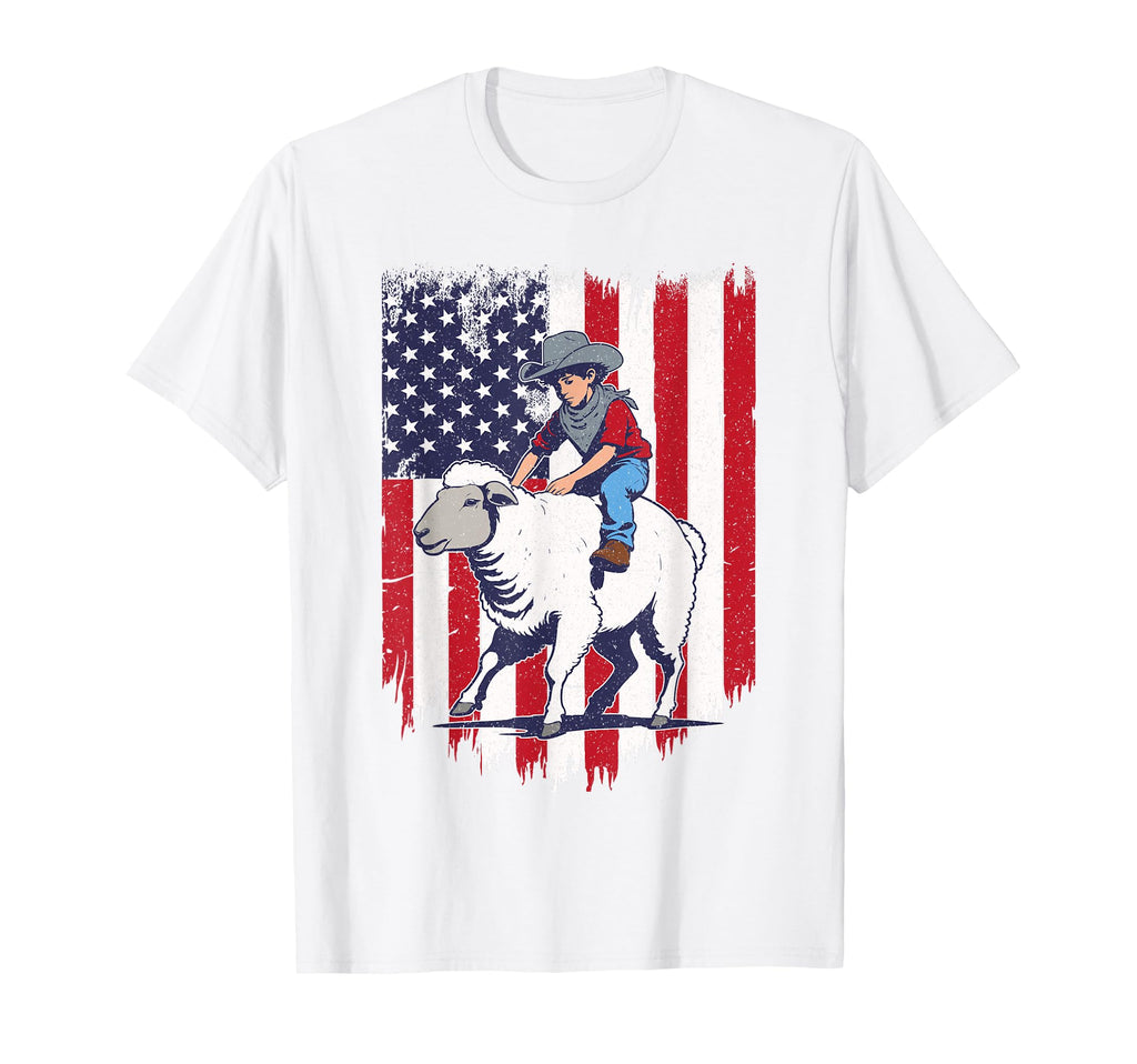 Mutton Busting Usa Flag Sheep Riding T-Shirt - Novelty Apparel for Adults - T-Shirt, Sweatshirt, Hoodie