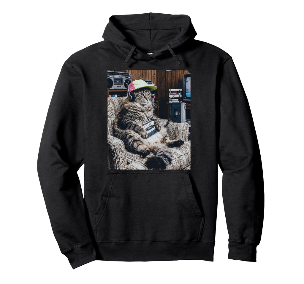 Funny Teen Cat Listening To Music 80S Hoodie - Graphic Print Unisex - T-Shirt, Sweatshirt, Hoodie