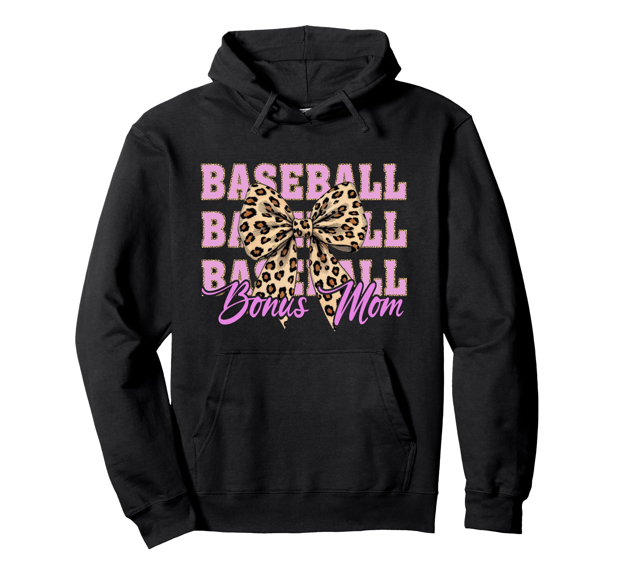 Baseball Bonus Mom Coquette Bow Leopard Hoodie - Trendy Graphic Unisex - T-Shirt, Sweatshirt, Hoodie