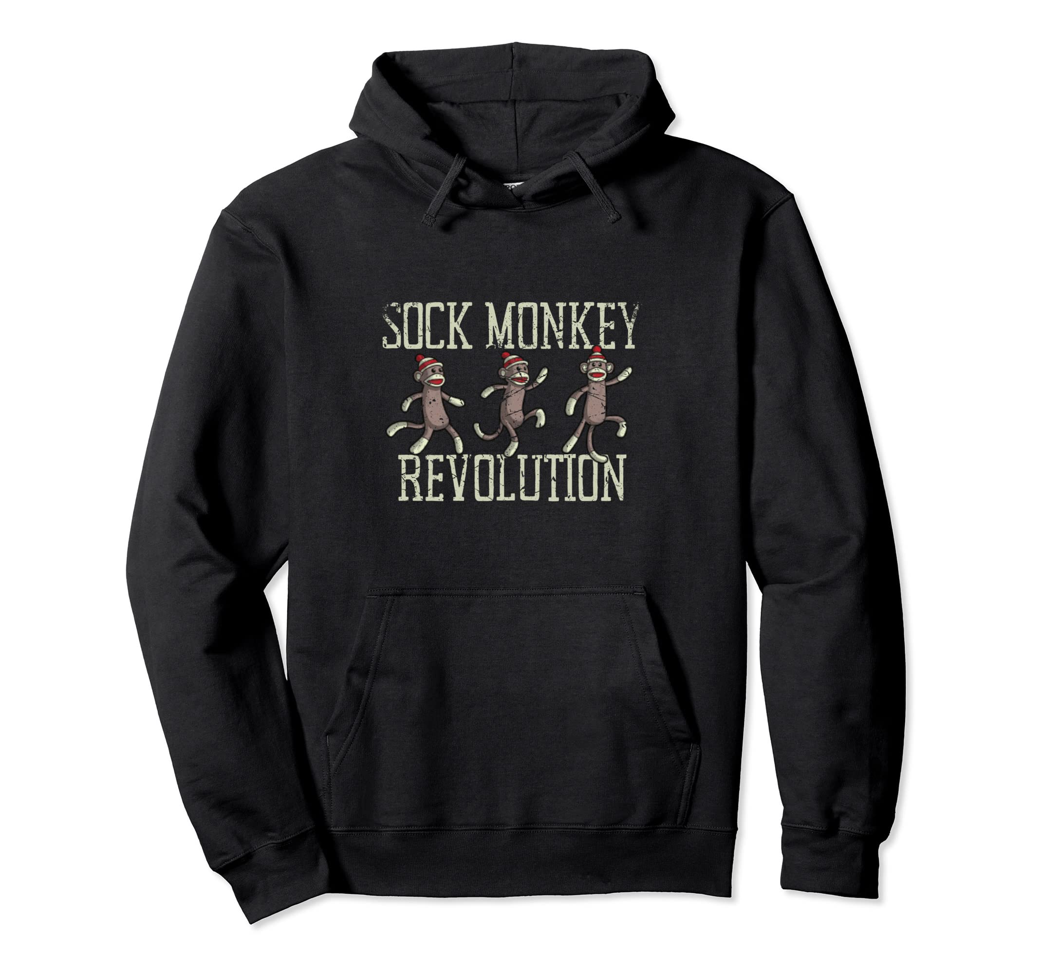Sock Monkey Revolution Distressed Hoodie - Custom Art Print Unisex - T-Shirt, Sweatshirt, Hoodie