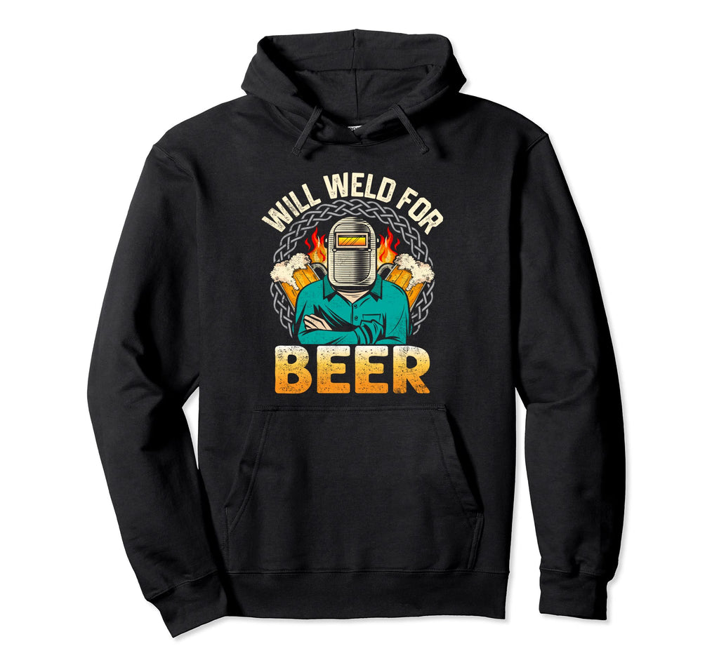 Funny Welder Beer Lover Distressed Hoodie - Custom Art Print for Adults - T-Shirt, Sweatshirt, Hoodie