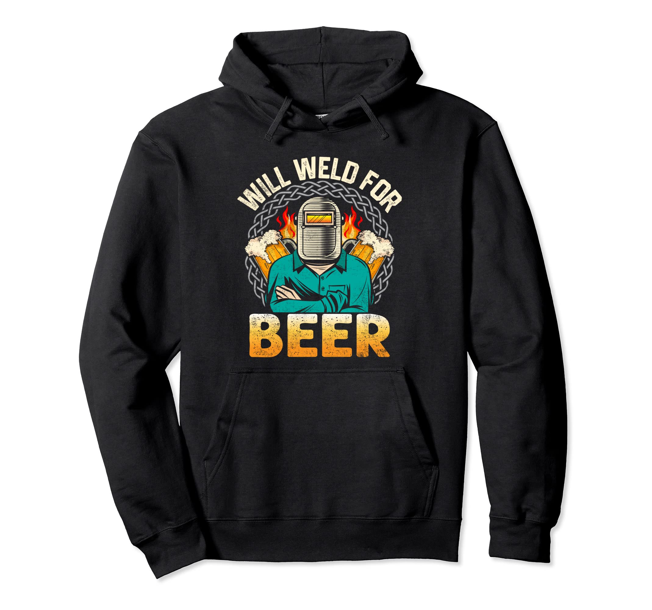 Funny Welder Beer Lover Distressed Hoodie - Custom Art Print for Adults - T-Shirt, Sweatshirt, Hoodie