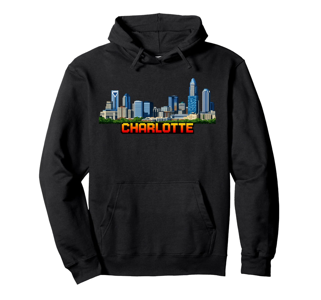 Charlotte 8 Bit Video Arcade Hoodie - Casual Everyday Wear for Adults - T-Shirt, Sweatshirt, Hoodie