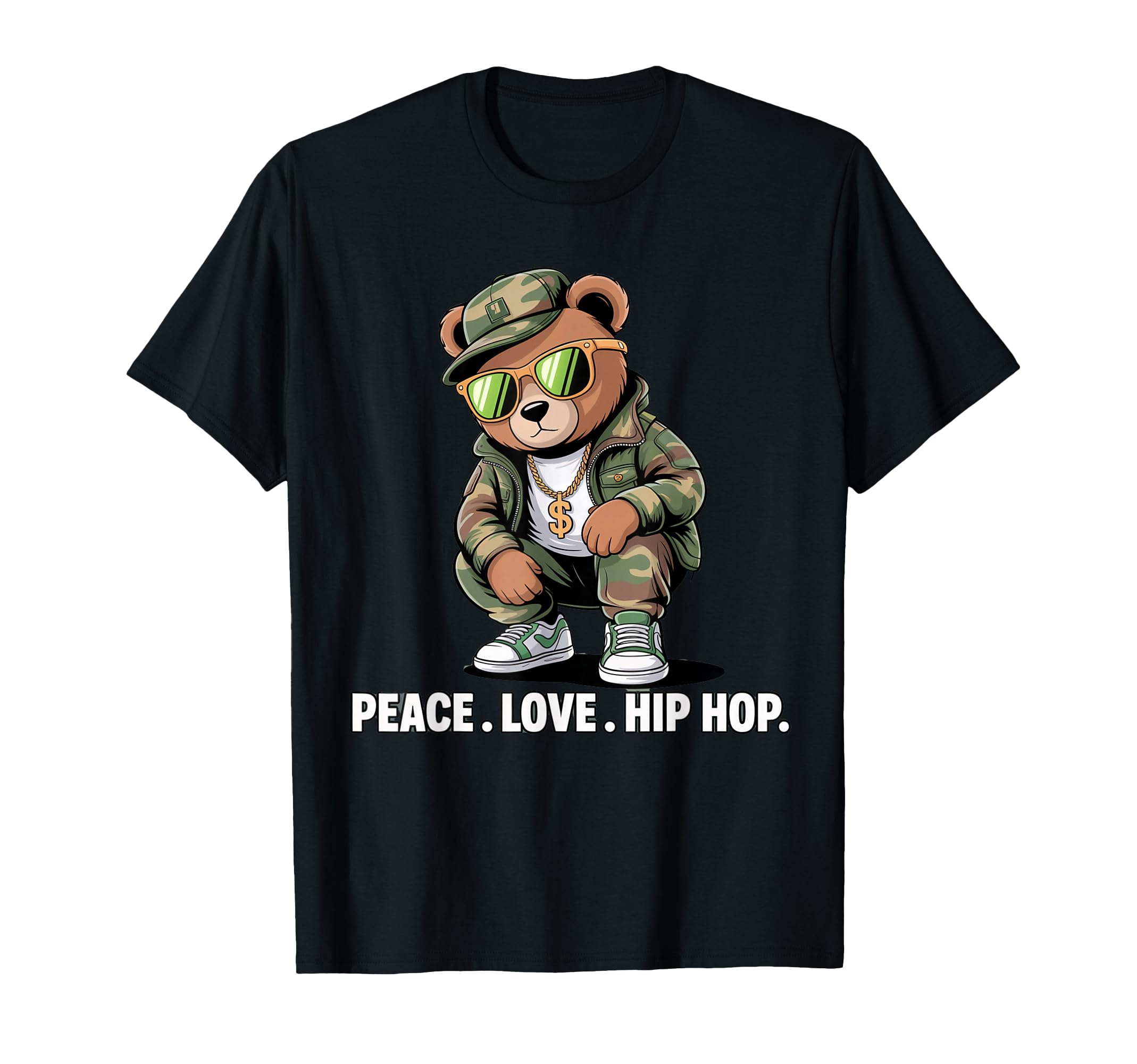 Camouflage Rapper Teddy Bear Camo T-Shirt - Fun Novelty Design for Adults - T-Shirt, Sweatshirt, Hoodie