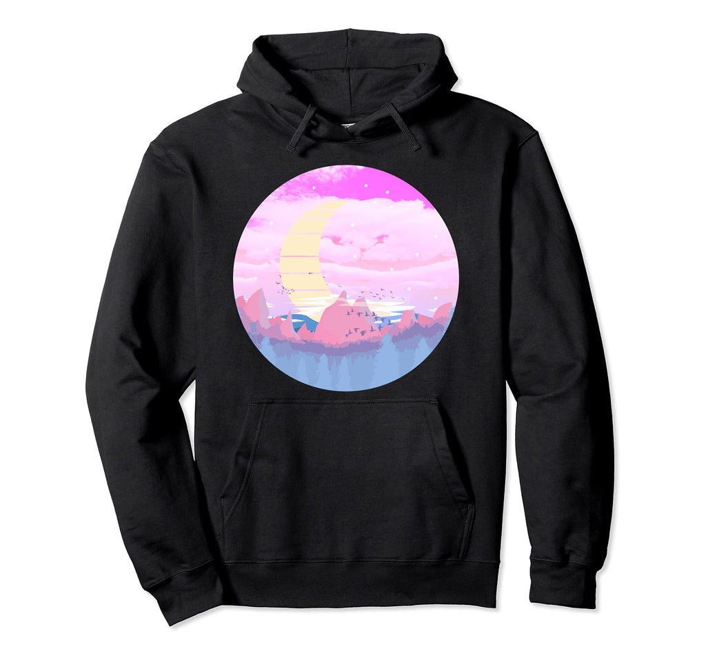 Vaporwave Aesthetic Japanese Kawaii Moon Hoodie - Minimalist Print Unisex - T-Shirt, Sweatshirt, Hoodie