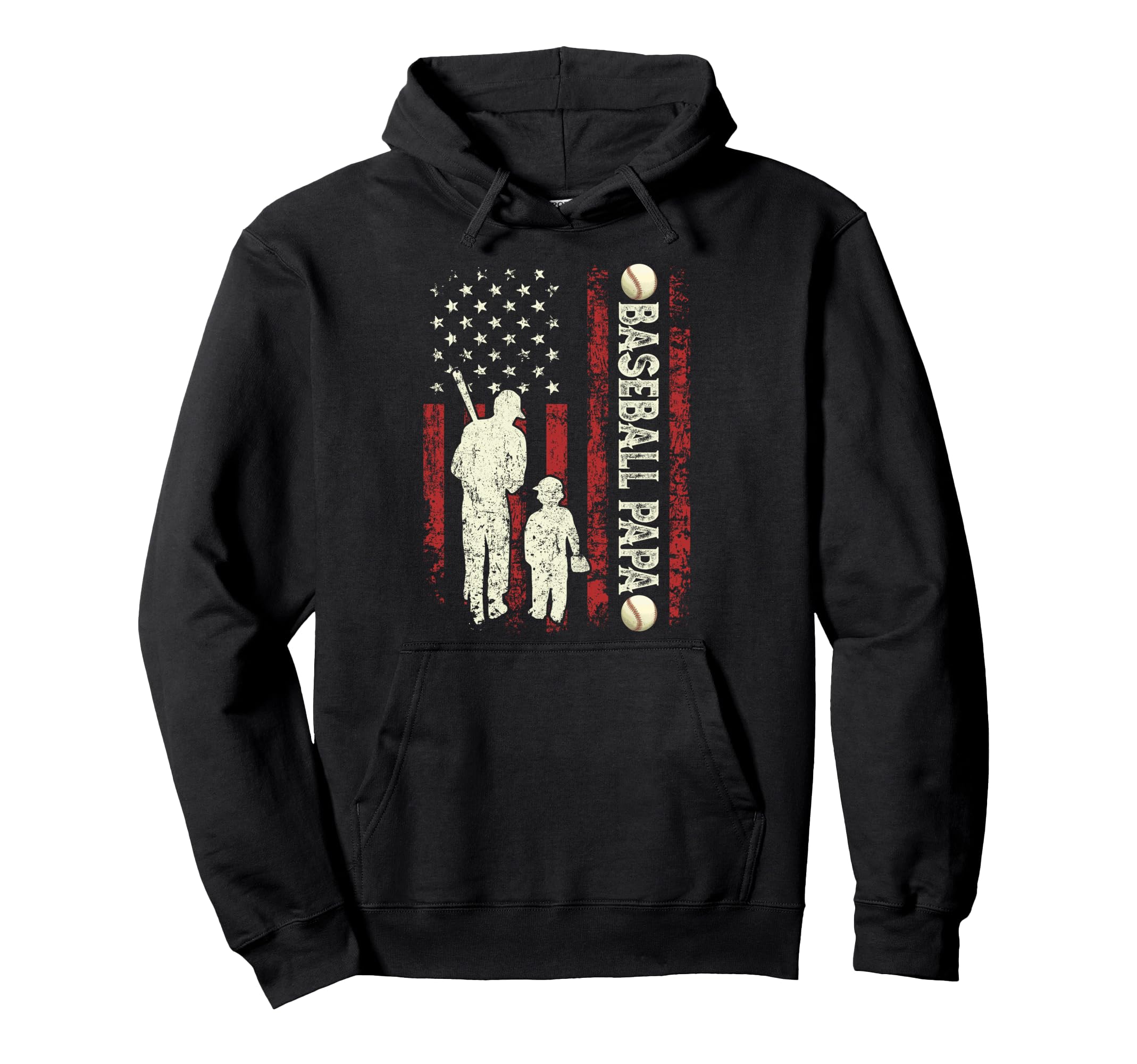 Fathers Day Baseball Papa Usa Flag Hoodie - Streetwear Style for Adults - T-Shirt, Sweatshirt, Hoodie