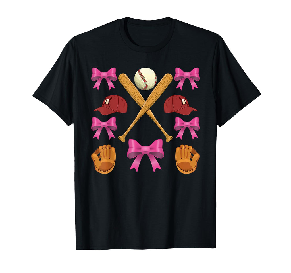 Baseball Mom Mama Mothers Day Coquette Bow T-Shirt - Unique Graphic Unisex - T-Shirt, Sweatshirt, Hoodie