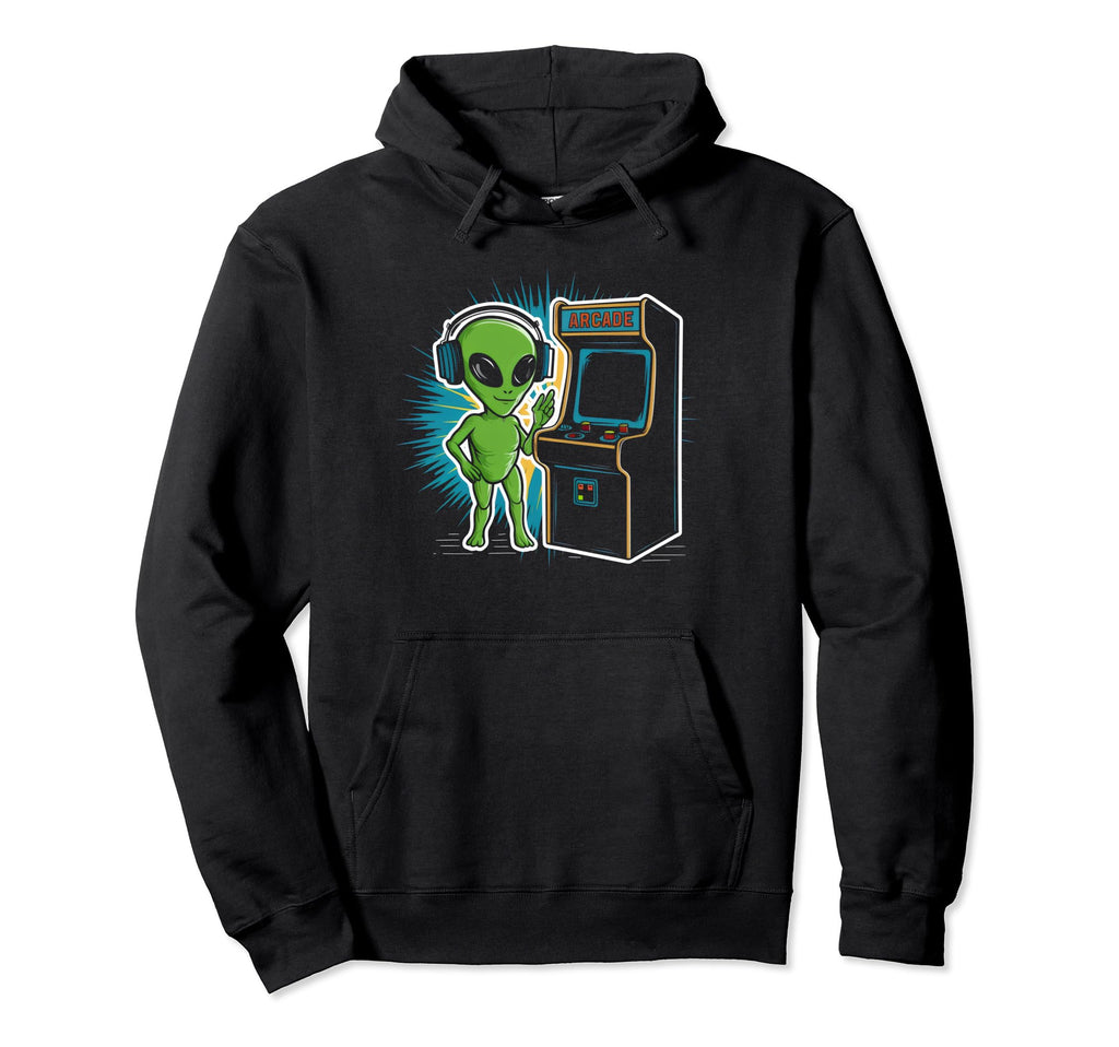 Gamer Alien Love 80S 90S Arcade Hoodie - Casual Everyday Wear Men Women - T-Shirt, Sweatshirt, Hoodie