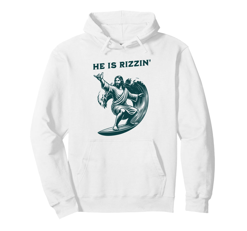 He Is Rizzin Jesus Surfing Funny Hoodie - Aesthetic Graphic Men Women - T-Shirt, Sweatshirt, Hoodie