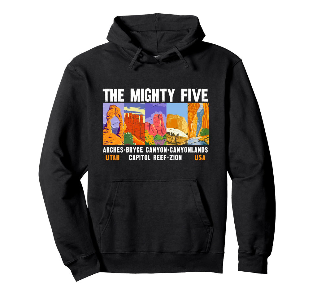 Mighty Five Utah National Parks Distressed Hoodie - Minimalist Print Unisex - T-Shirt, Sweatshirt, Hoodie