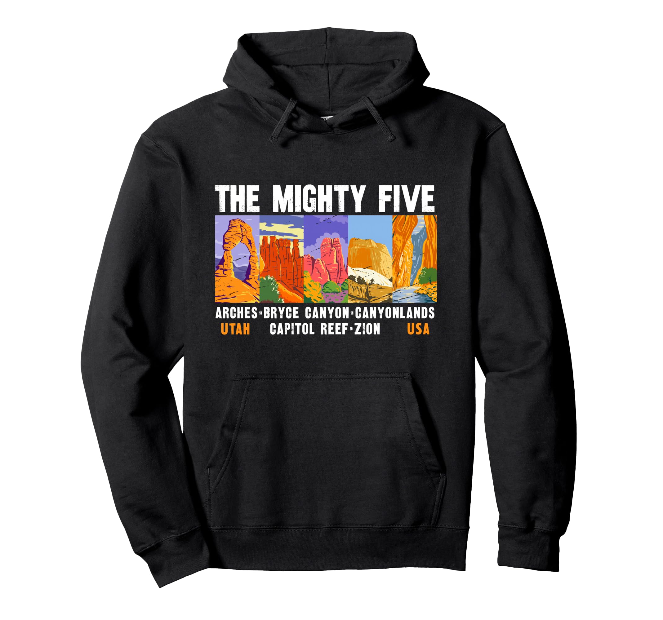 Mighty Five Utah National Parks Distressed Hoodie - Minimalist Print Unisex - T-Shirt, Sweatshirt, Hoodie