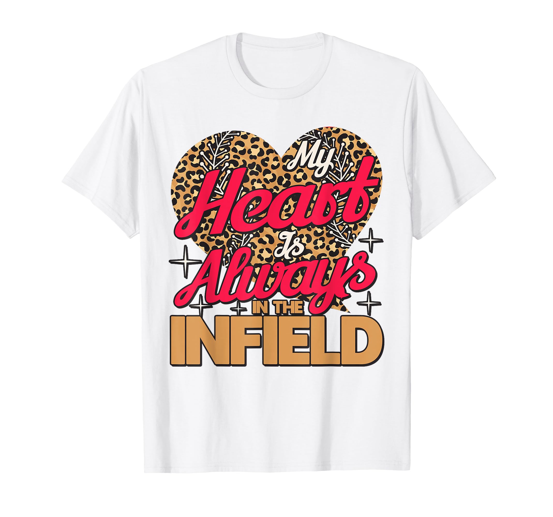 Baseball Mom My Heart Infield Leopard T-Shirt - Trendy Graphic for Adults - T-Shirt, Sweatshirt, Hoodie