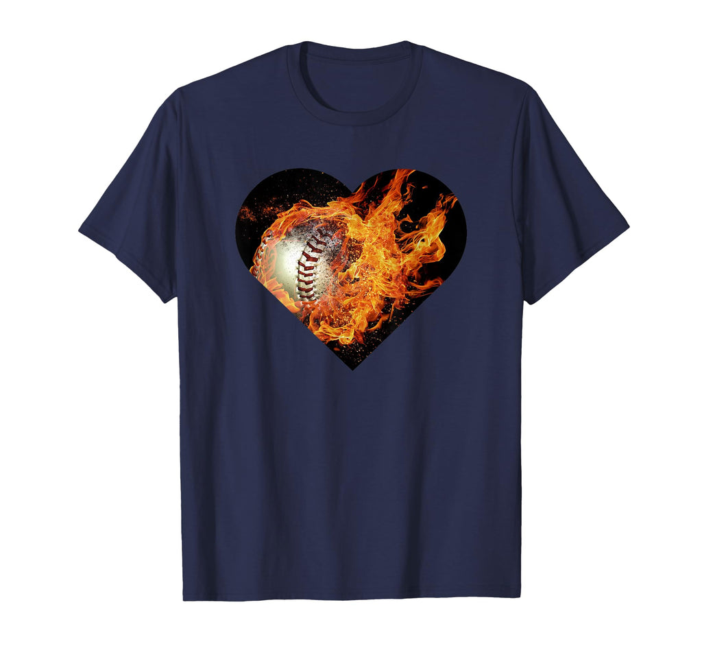 Flaming Baseball Heart Mom T-Shirt - Novelty Apparel for Adults - T-Shirt, Sweatshirt, Hoodie