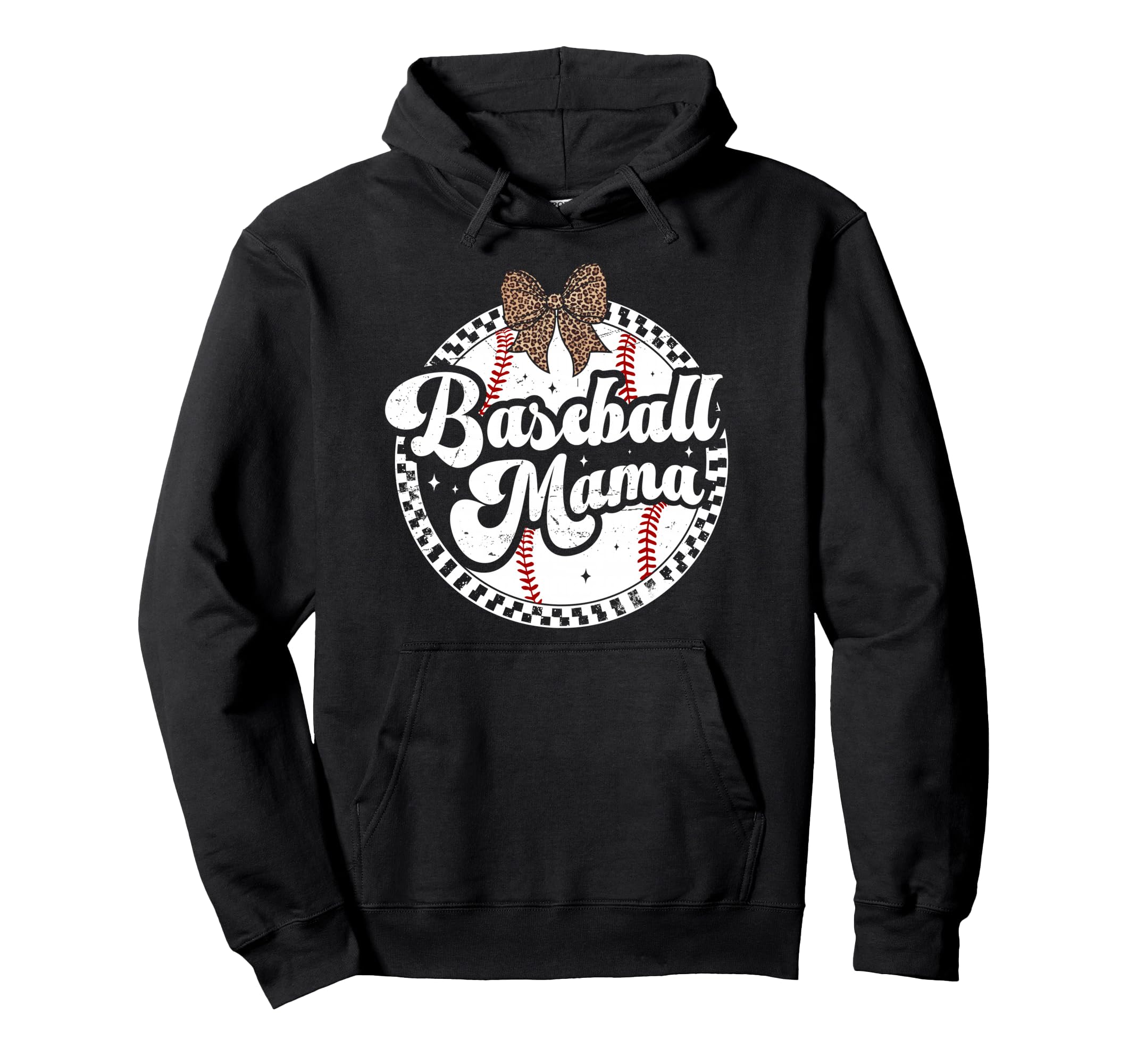 Baseball Mom Leopard Bow Checkered Mama Hoodie - Graphic Print Unisex - T-Shirt, Sweatshirt, Hoodie