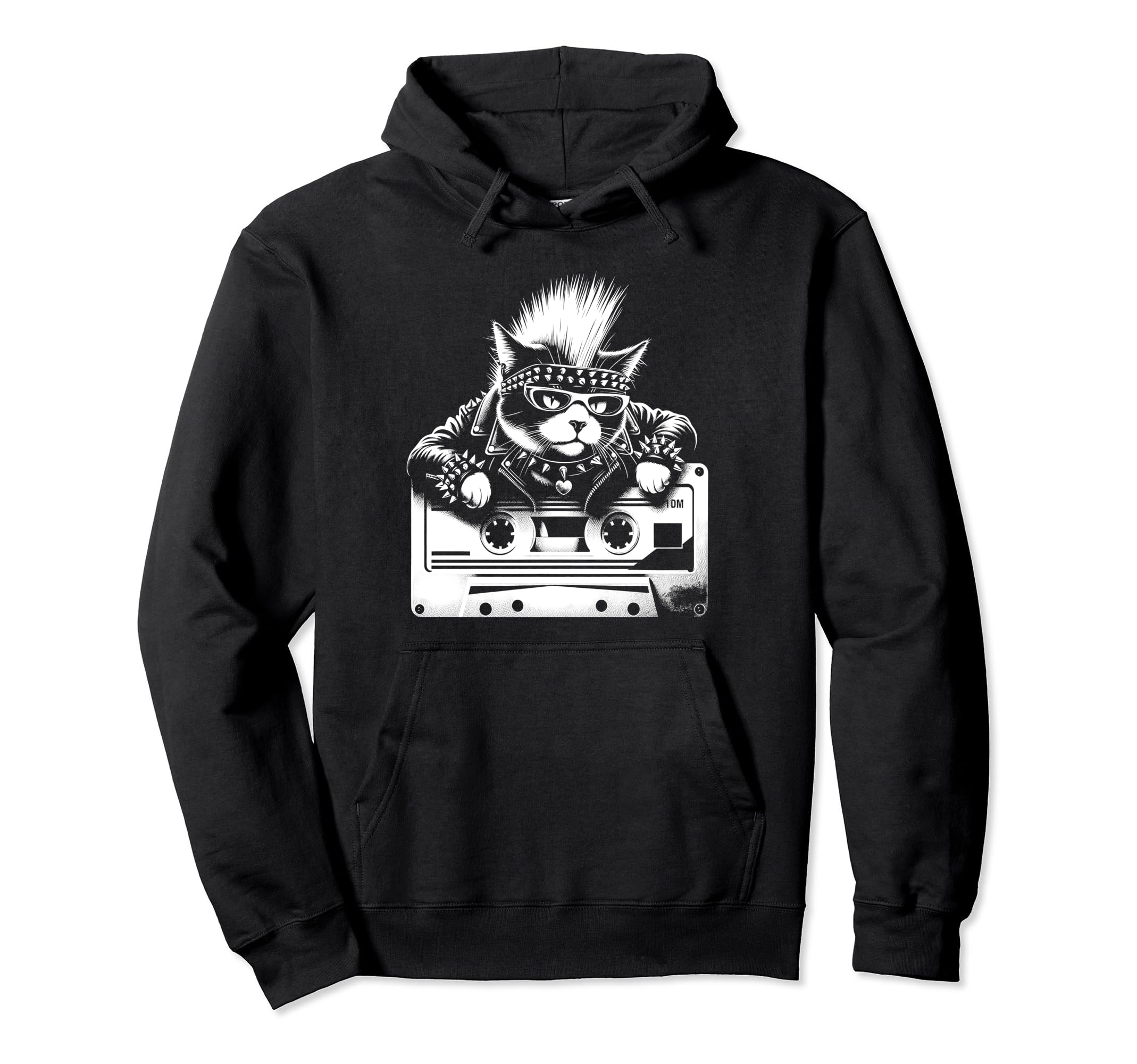 Funny Cat Punk Rock Roll Cassette Tape Hoodie - Aesthetic Graphic Unisex - T-Shirt, Sweatshirt, Hoodie